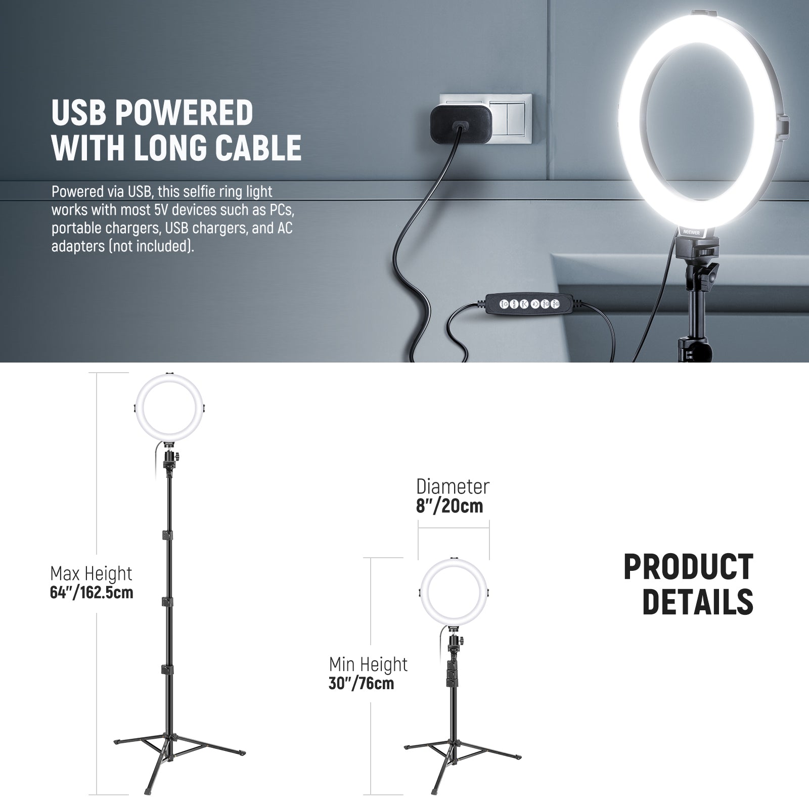 Product details of the NEEWER R08 RGB LED ring light Kit