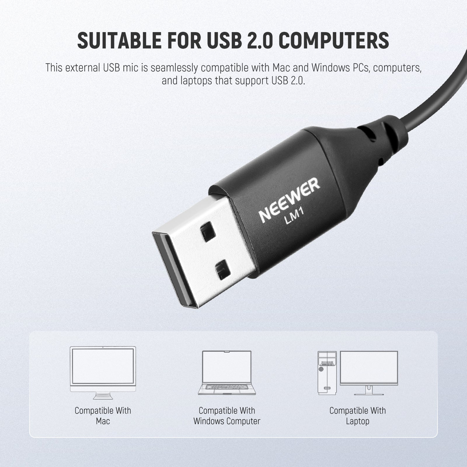 This external USB mic is seamlessly compatible with Mac and Windows PCs, computers, and laptops that support USB 2.0