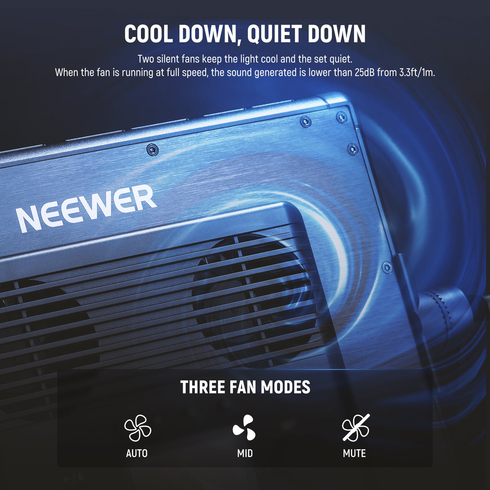 NEEWER PL60C RGB LED Panel Light features two silent fans.