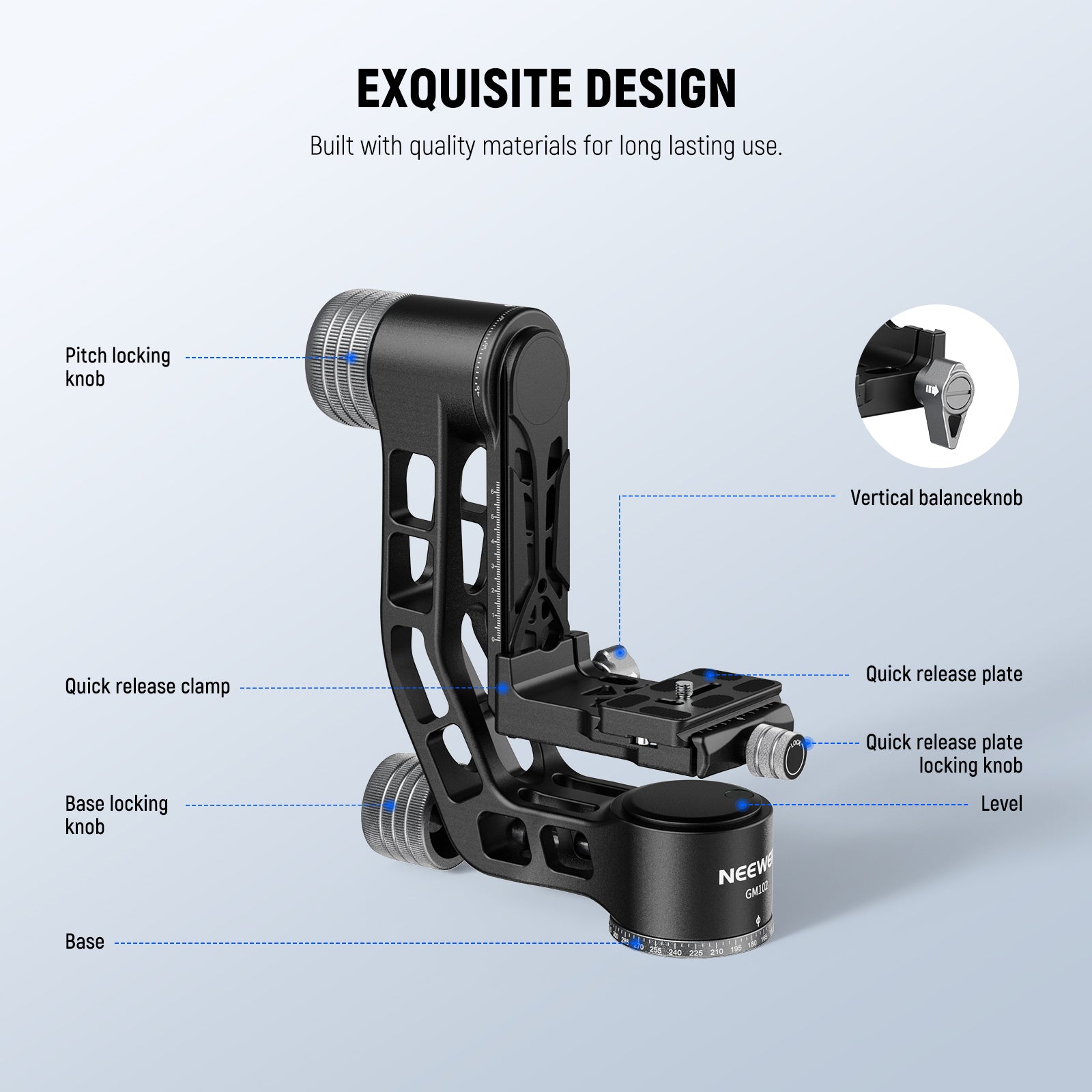 NEEWER GM102 Tripod Gimbal Head is built with quality materials.