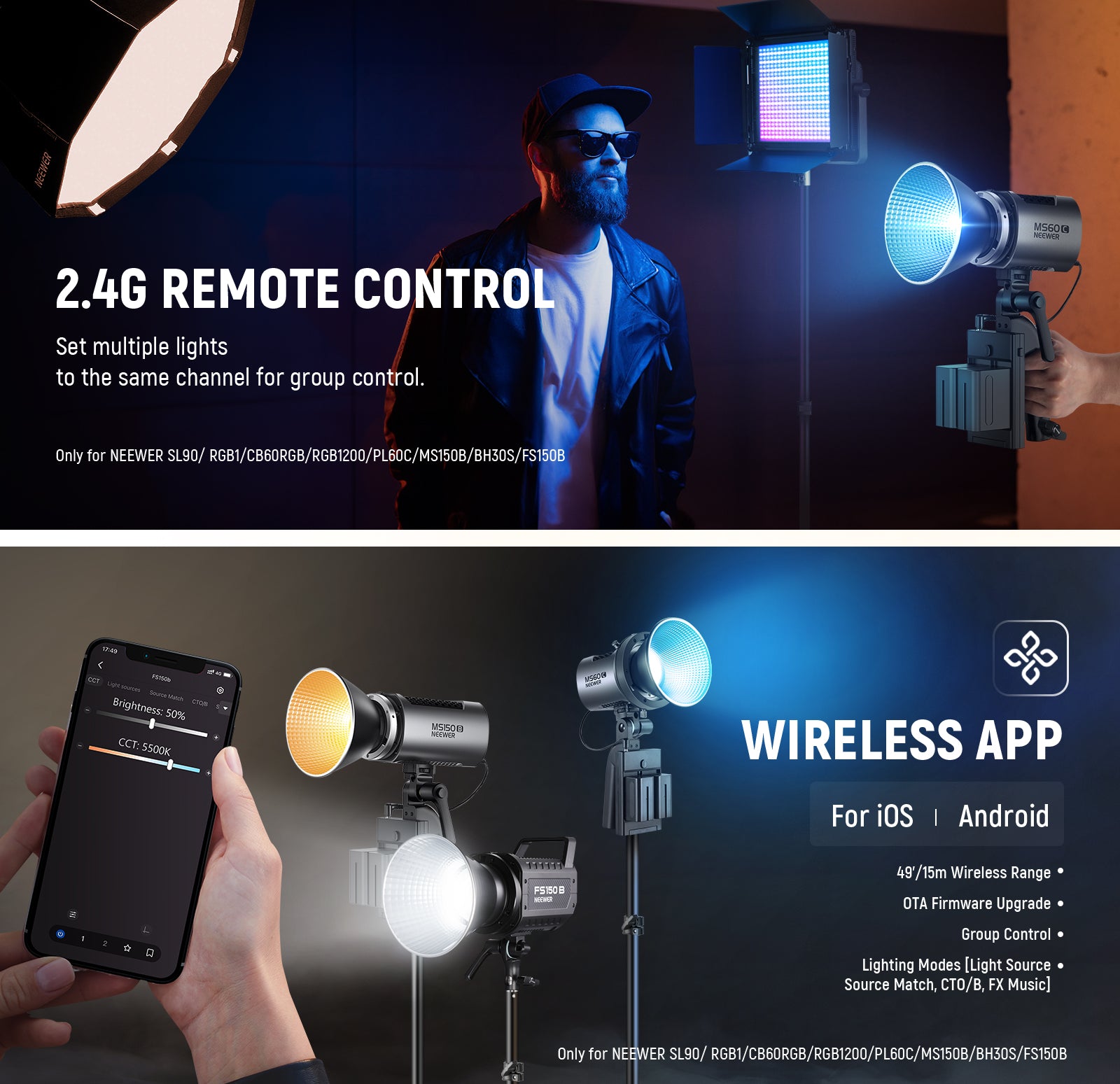 Methods for Controlling NEEWER MS60C Handheld Spotlight