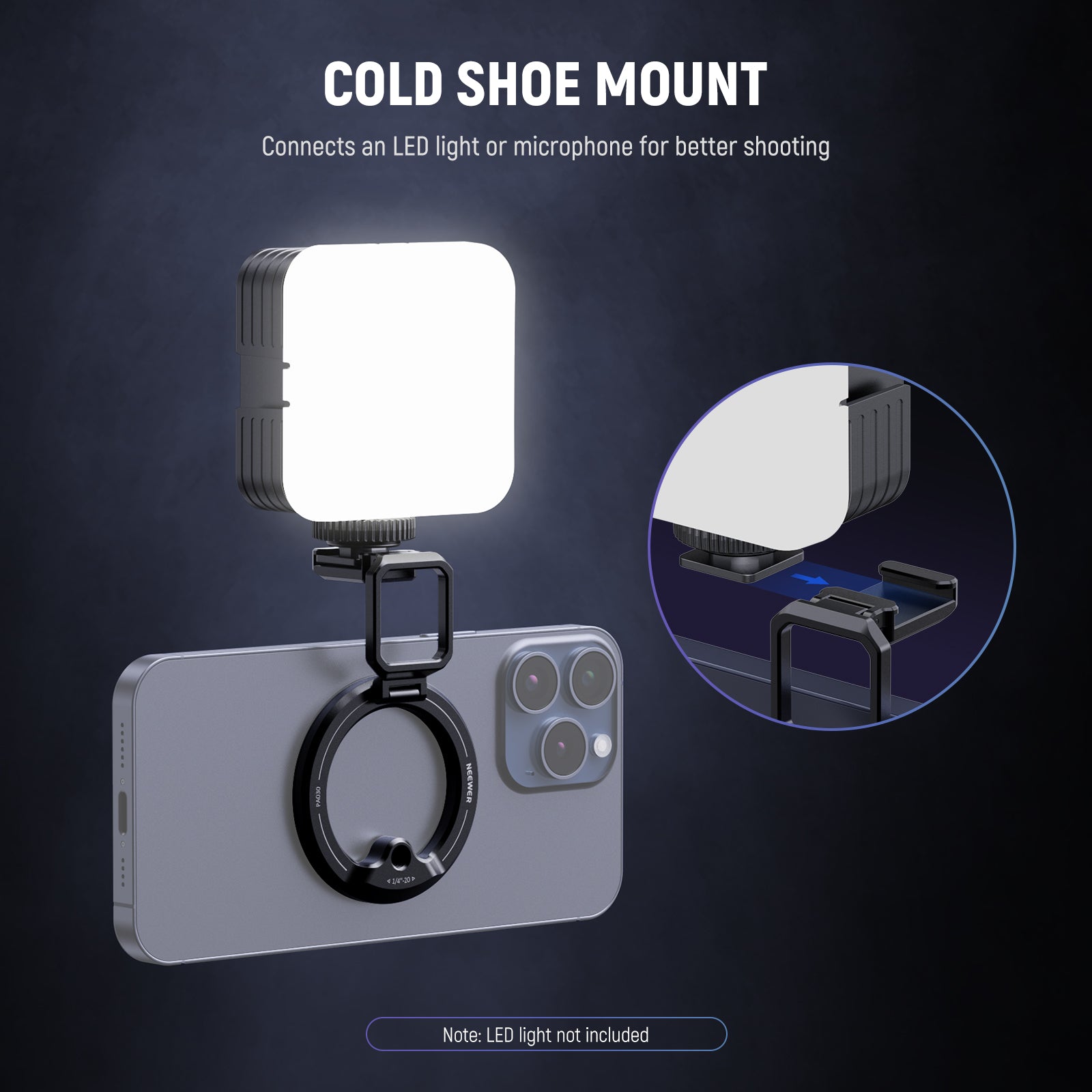 The cold shoe adapter of this pocket sized phone tripod mount can connect an small accessory up to 18oz