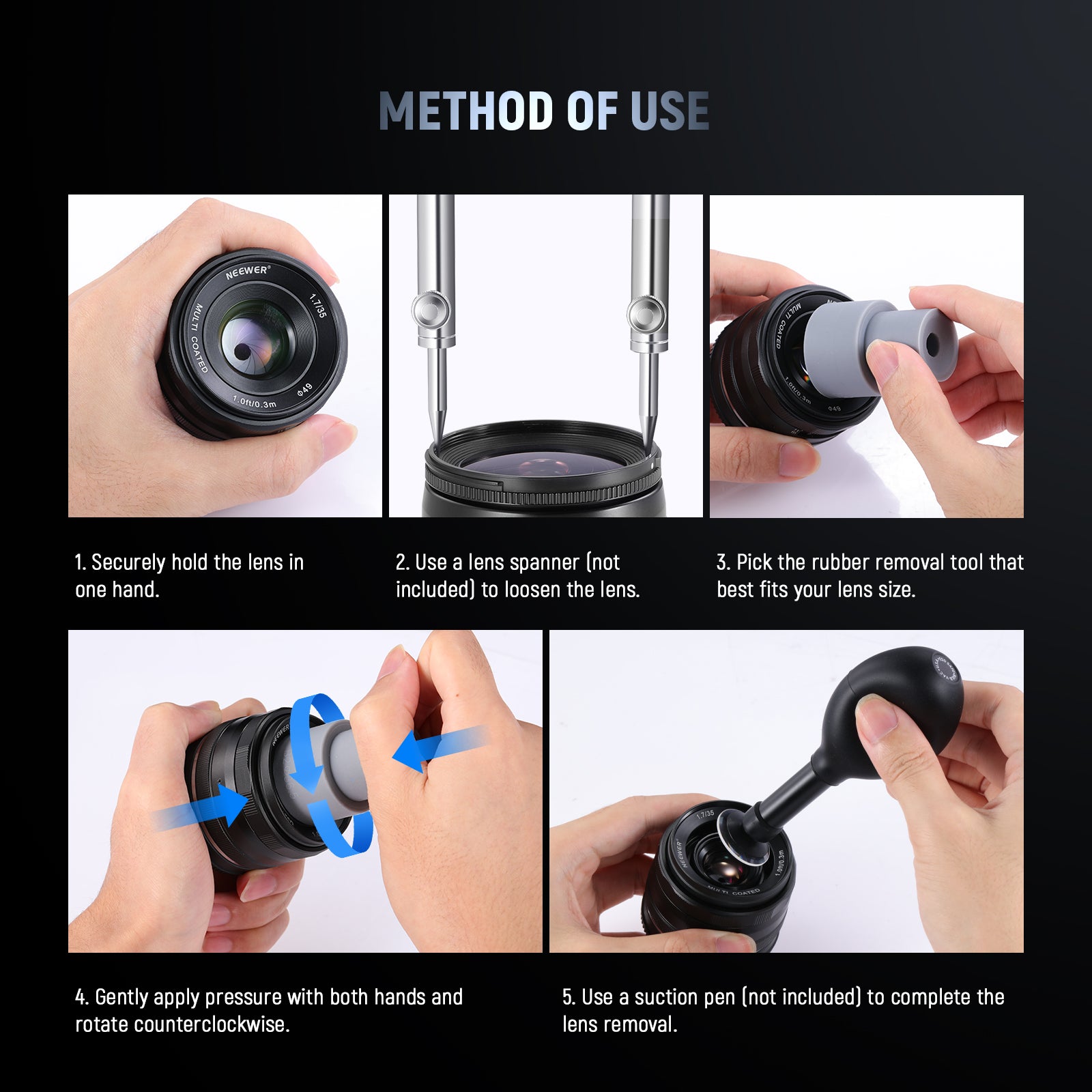 Method of use NEEWER HW-37 9pcs DSLR Camera Lens Repair Tool Kit