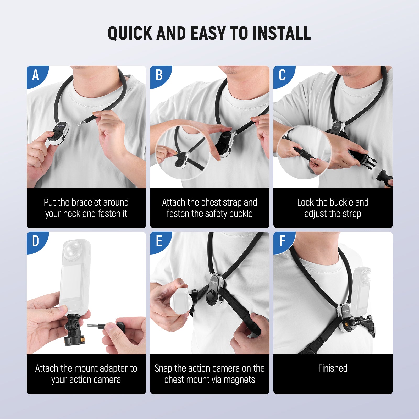 The NEEWER GP-76 Magnetic Neck Mount is easy and quick to install.