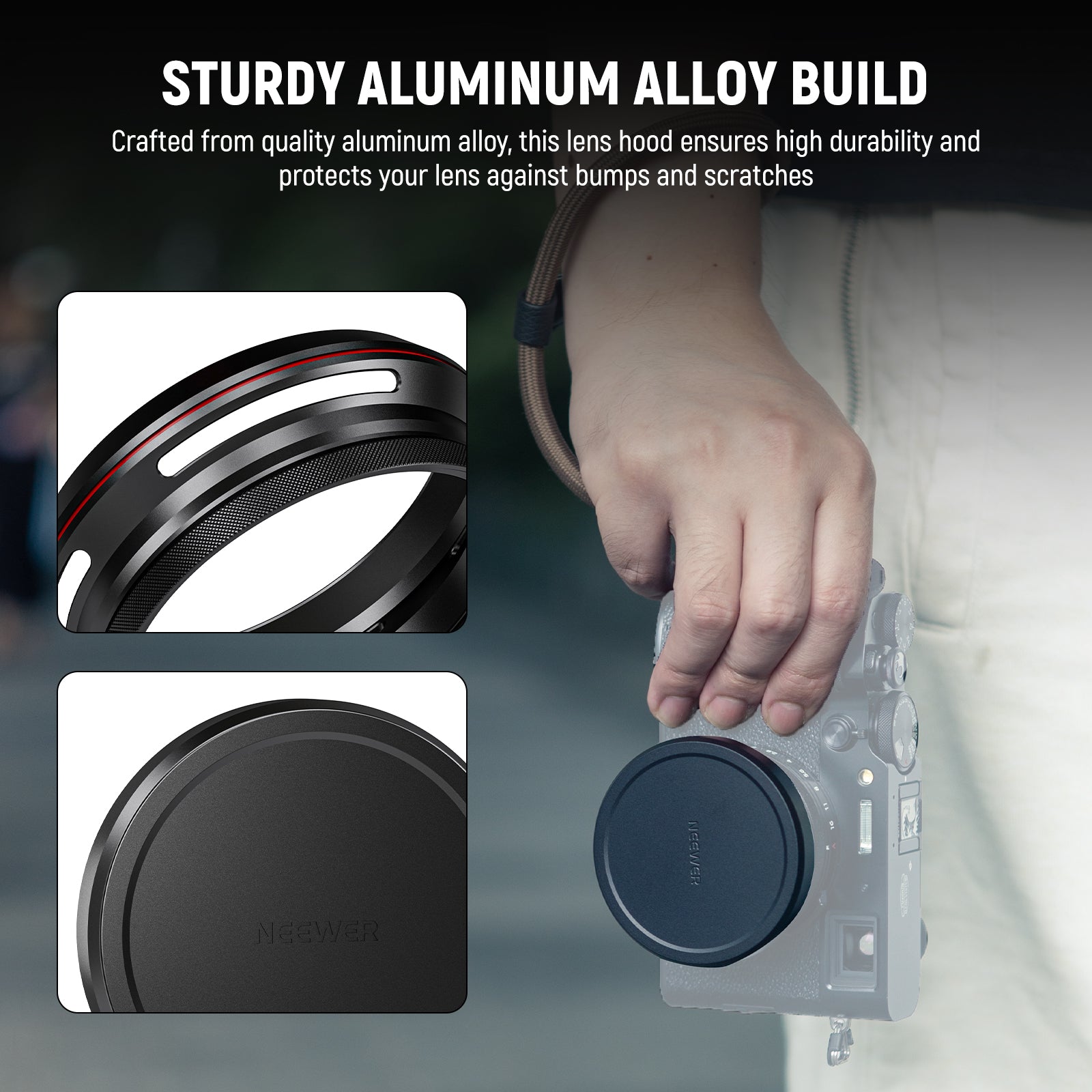 NEEWER CA086 Round Lens Hood is crafted from quality aluminum alloy.