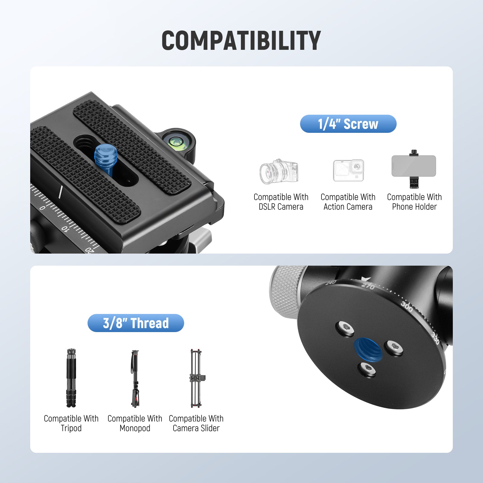 NEEWER TH03 Video Tripod Head is compatible.