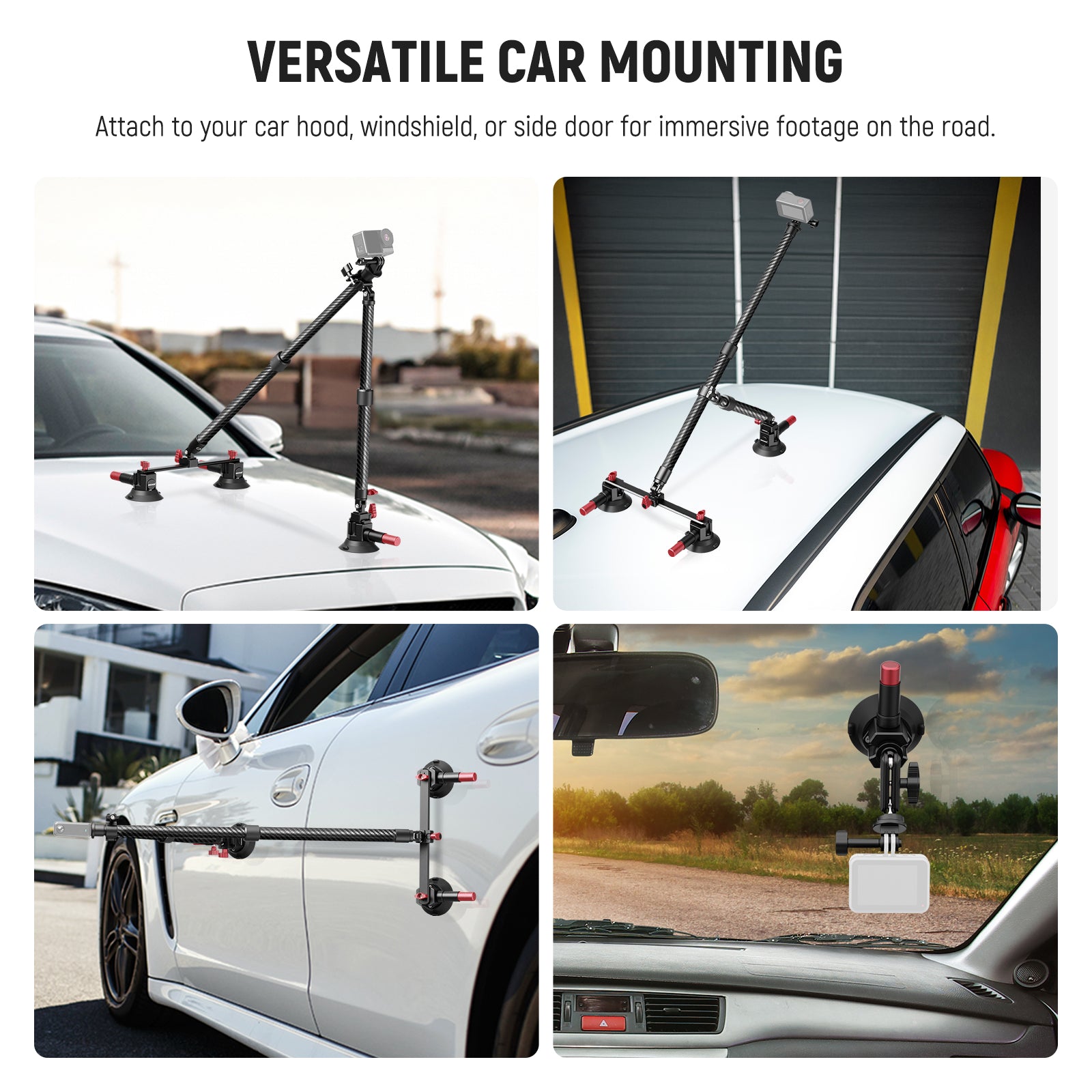 Scenarios for NEEWER CA136 Triple Suction Cup Extension Pole Car Mount Kit