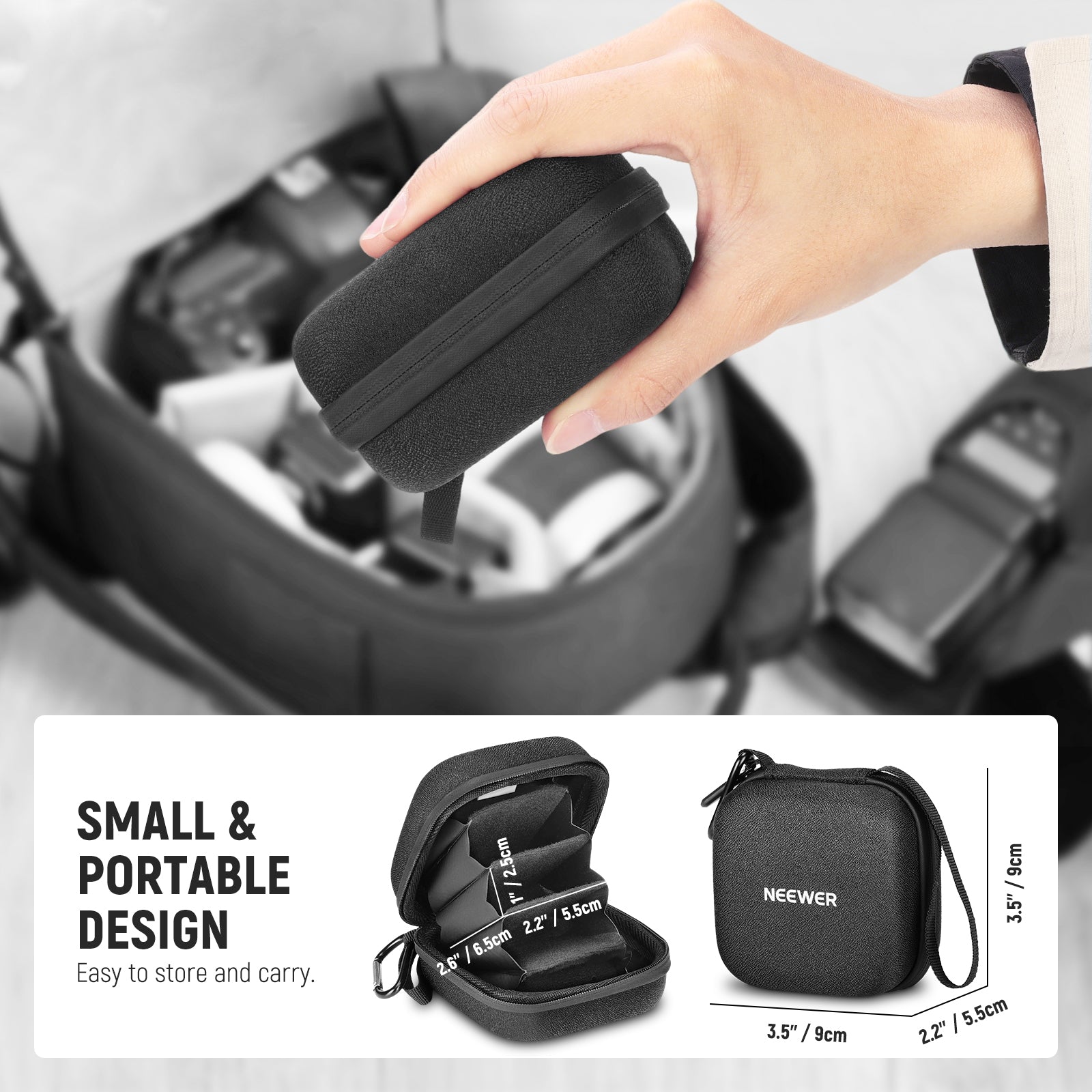 NEEWER PB11 Hard Shell Lens Filter Case is small and portable.