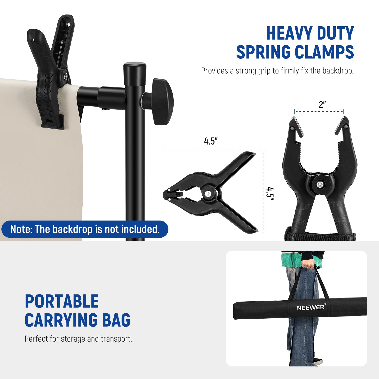NEEWER NK-ST300 10x8ft Heavy Duty Backdrop Stand kit includes a carrying bag.