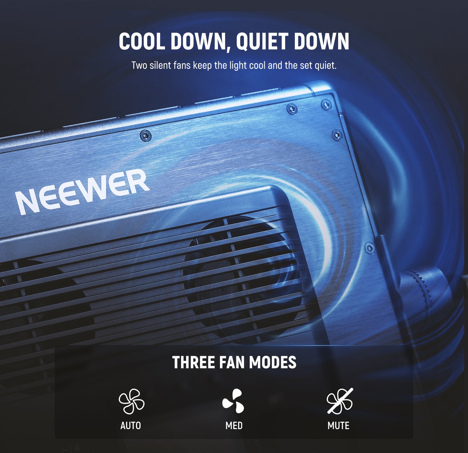 NEEWER PL60C Professional LED Studio Light features two silent fans.