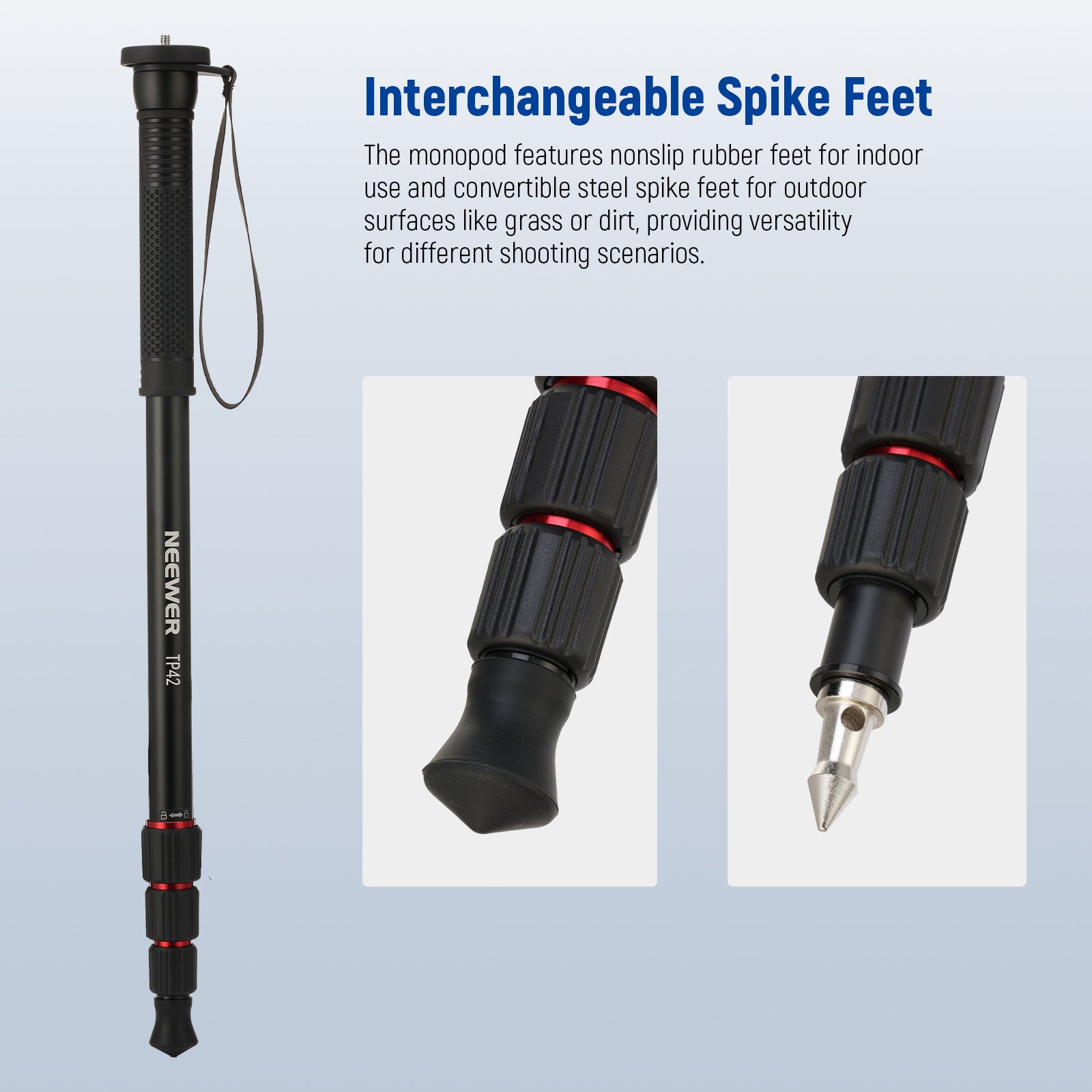 NEEWER TP42 Camera Monopod features nonslip rubber feet.