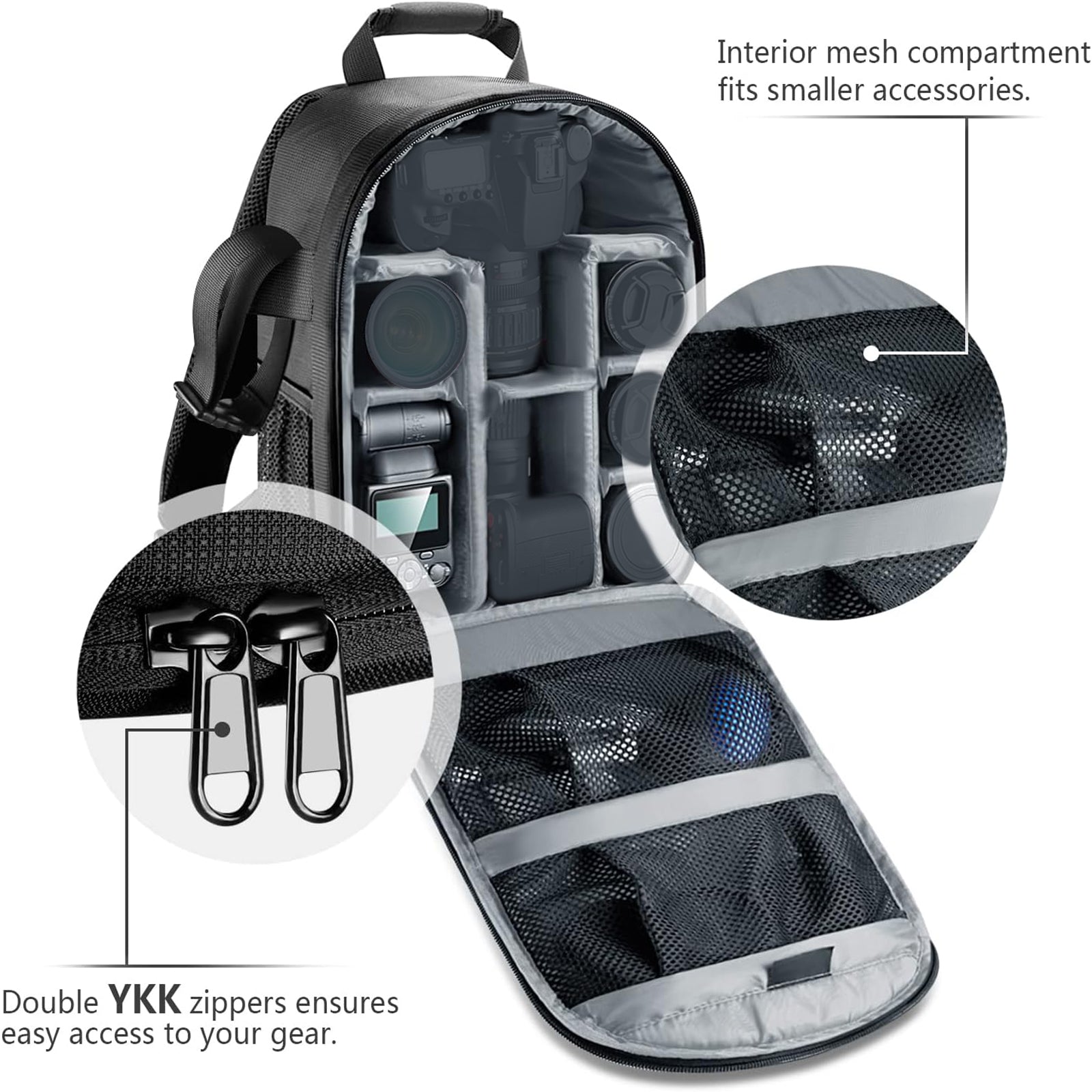 NEEWER SLR Camera Backpack features double YKK zippers.