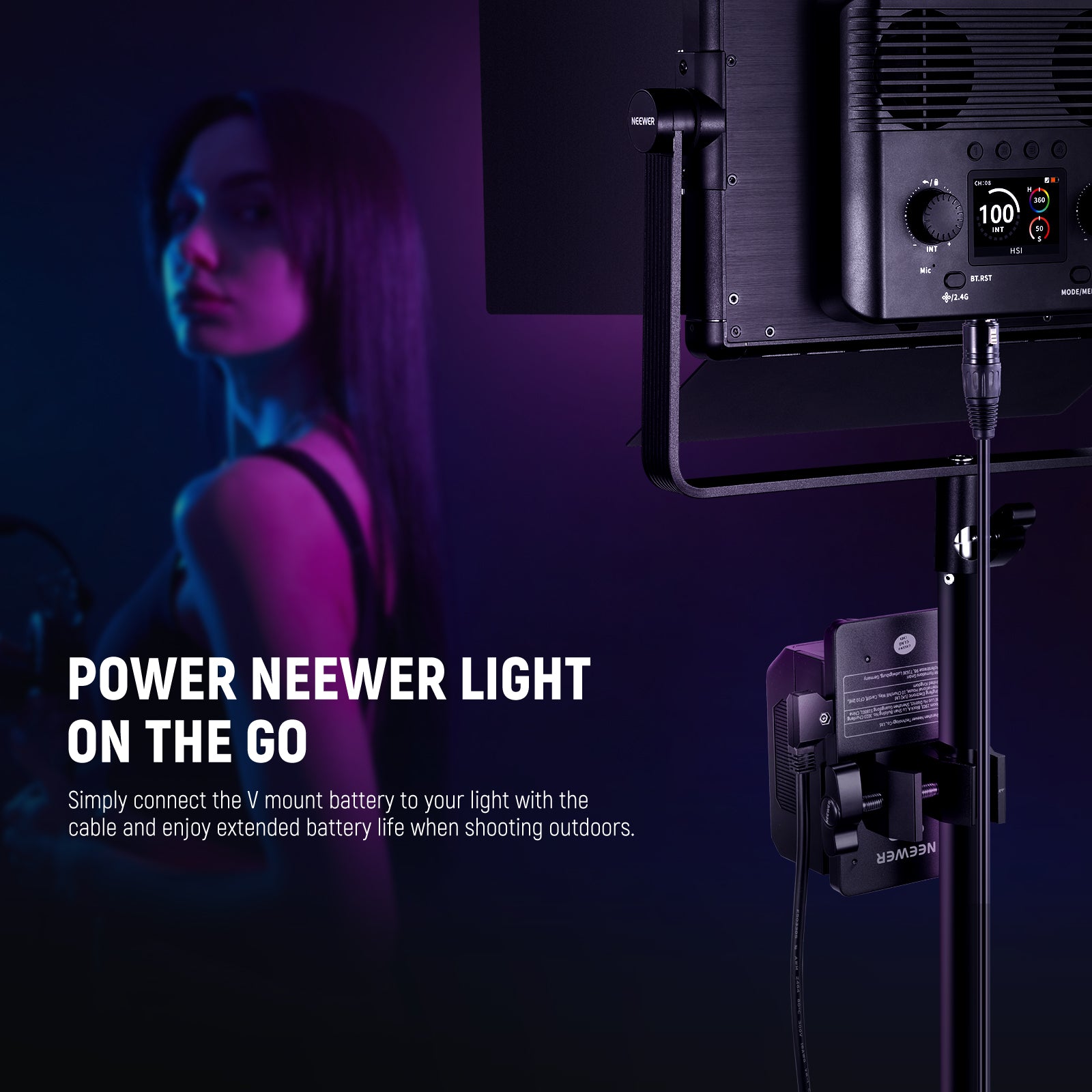 NEEWER NC011 D-Tap to 4 Pin XLR Cable allows for powering NEEWER light on the go.