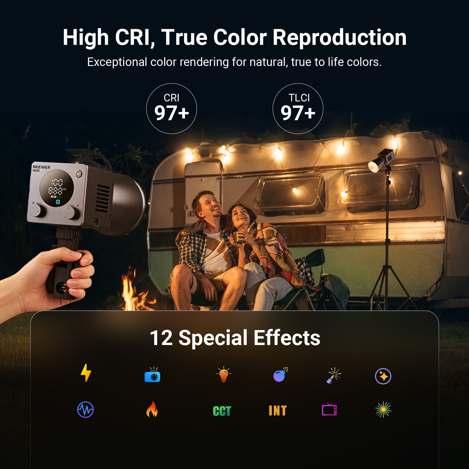 NEEWER HB60B Portable Handheld Mini LED Video Light offers exceptional color rendering for natural, true to life colors.