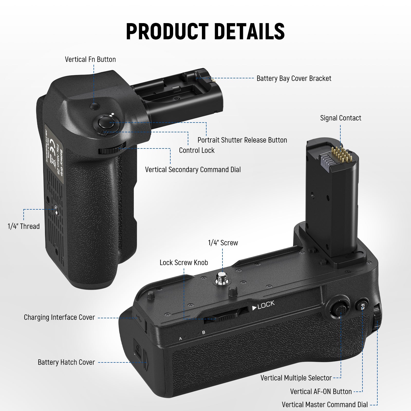 Product details of the NEEWER MB-N12 Camera Battery Grip