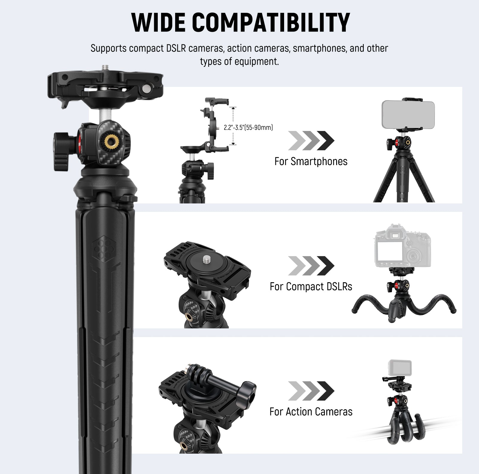 Wide Compatibility of the NEEWER TP35 Lightweight Tripod