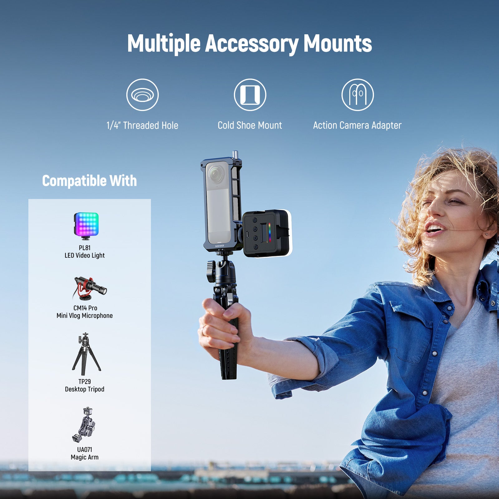 NEEWER AC010 Protective Frame Cage features multiple accessory mounts.