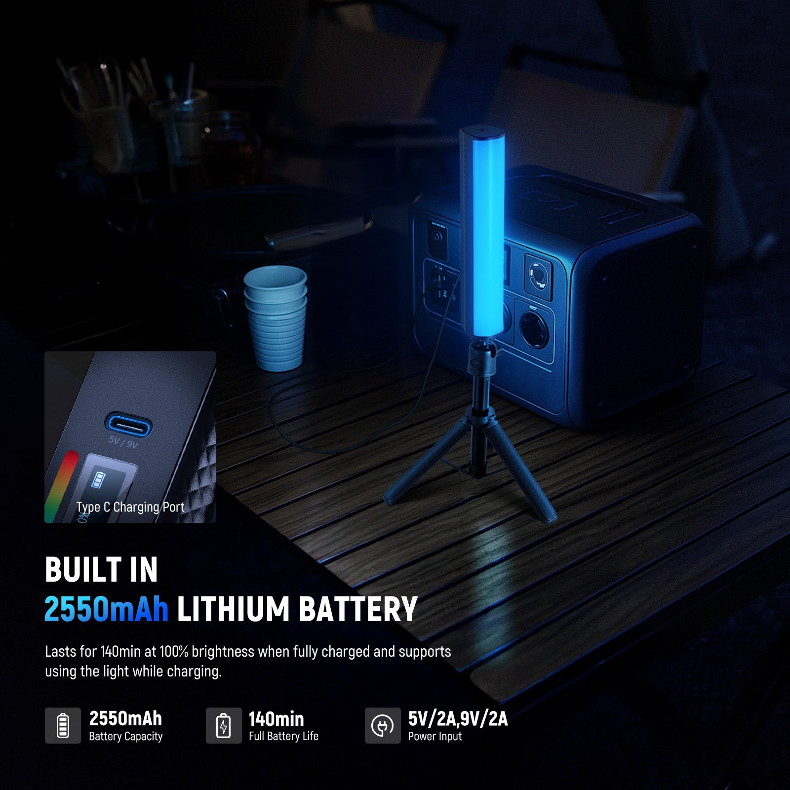 NEEWER TL21C RGB Handheld Light Wand features the 2550mAh Lithium Battery