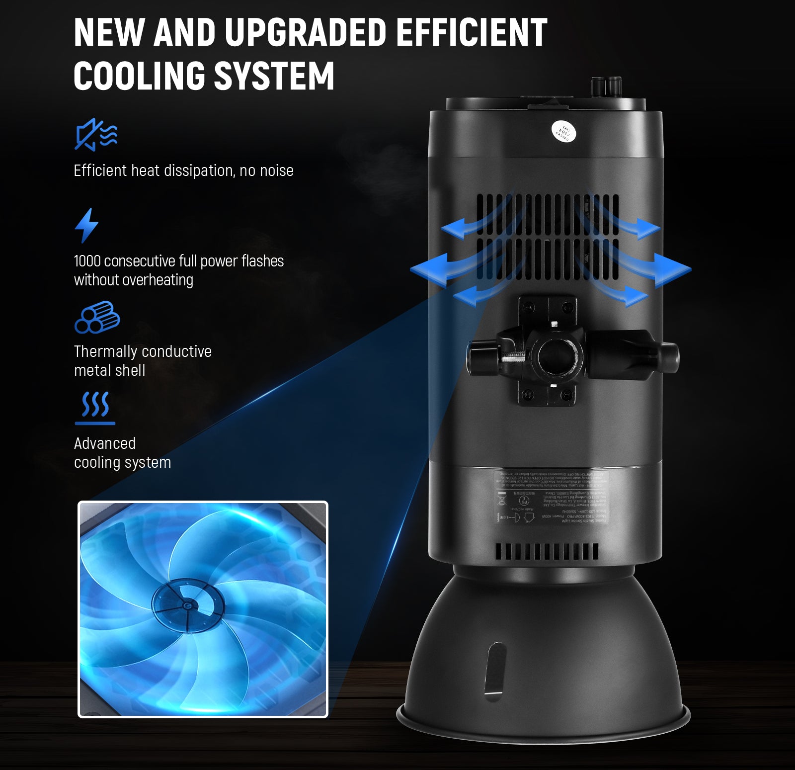 NEEWER S102-400W PRO Studio Monolight Flash is built with an advanced heat dissipation system