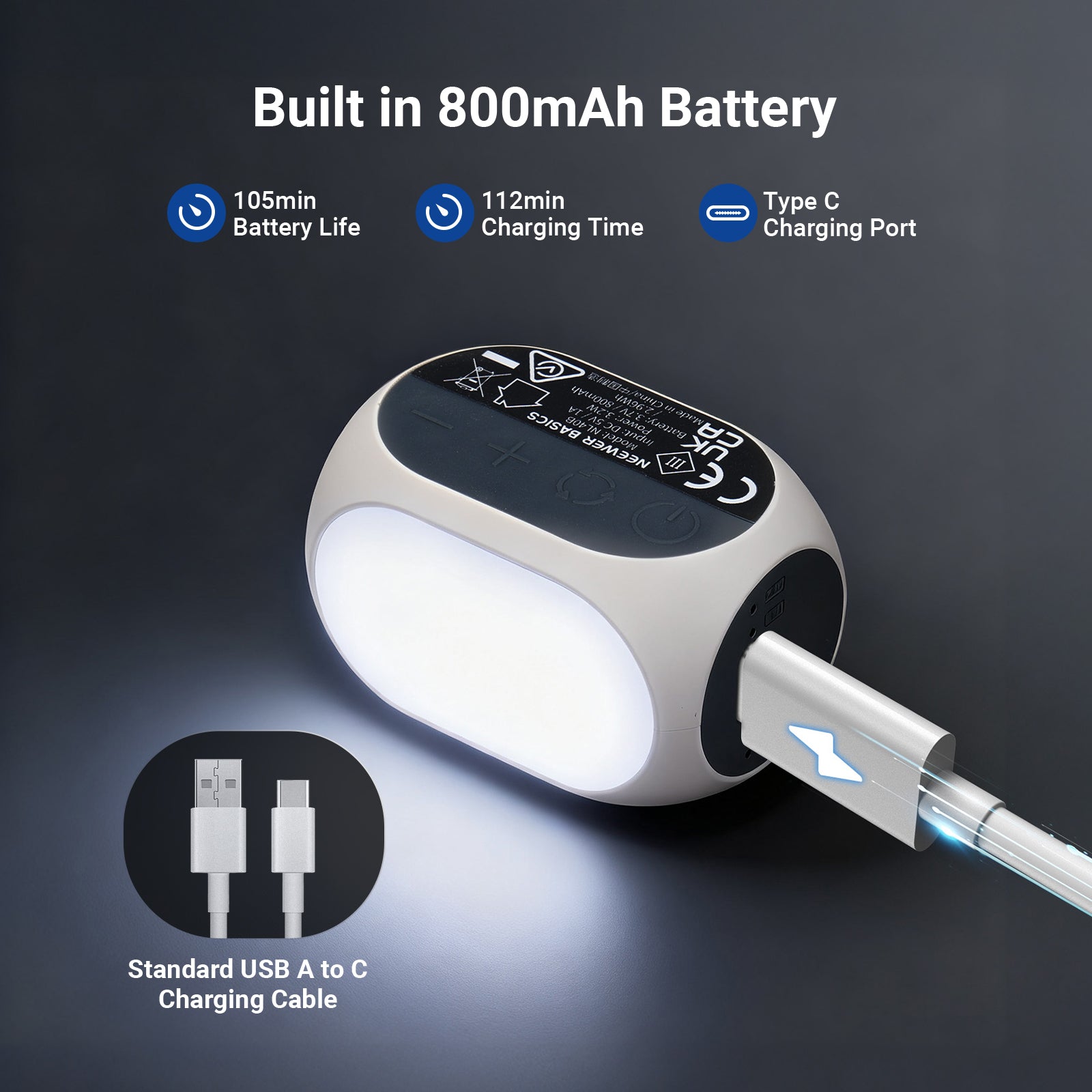 NEEWER NL40B Magnetic Mini Fill Light for Phone & Camera provides up to 105min continuous lighting at 100% brightness.