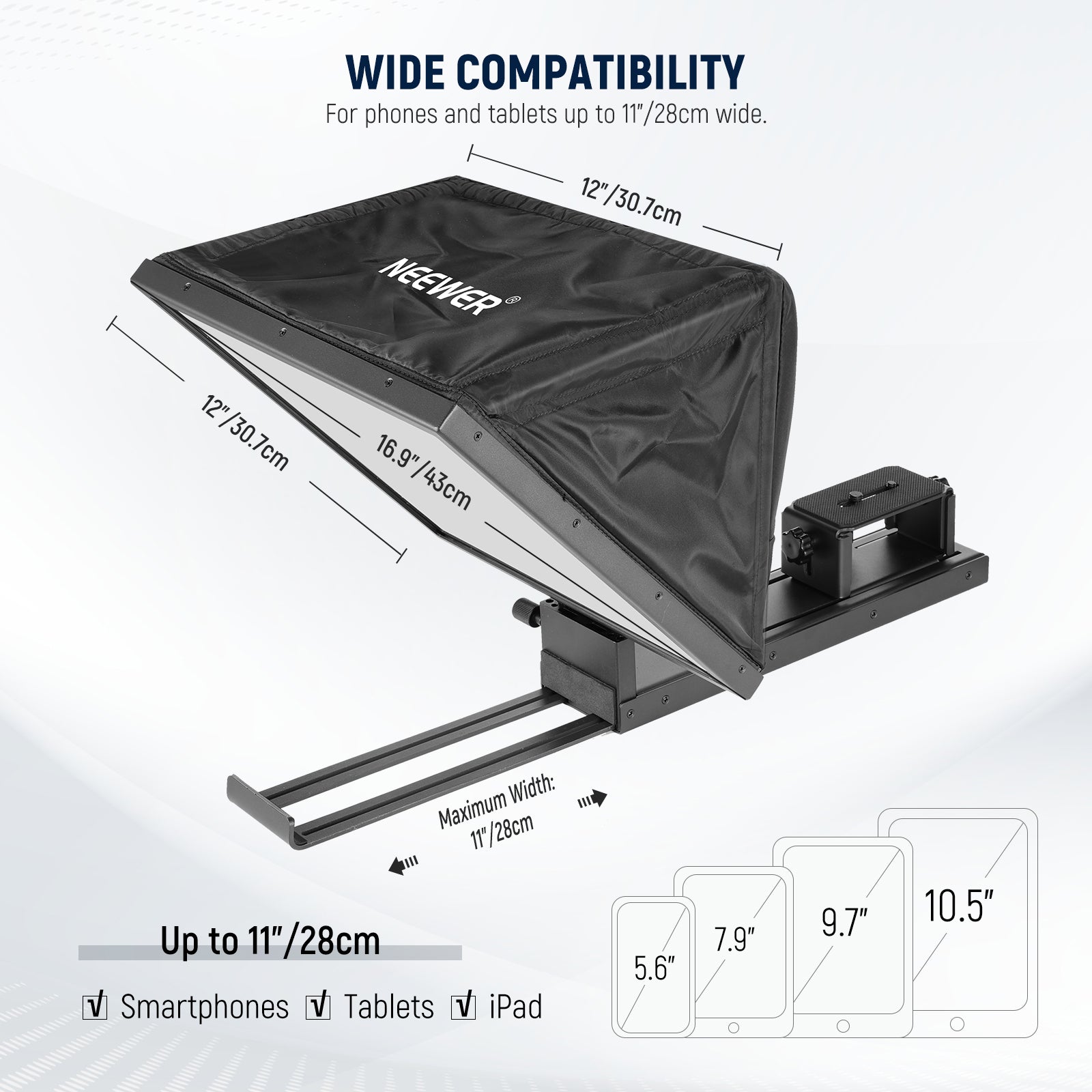 Wide Compatibility of the NEEWER X16B Portable Tablet Teleprompter