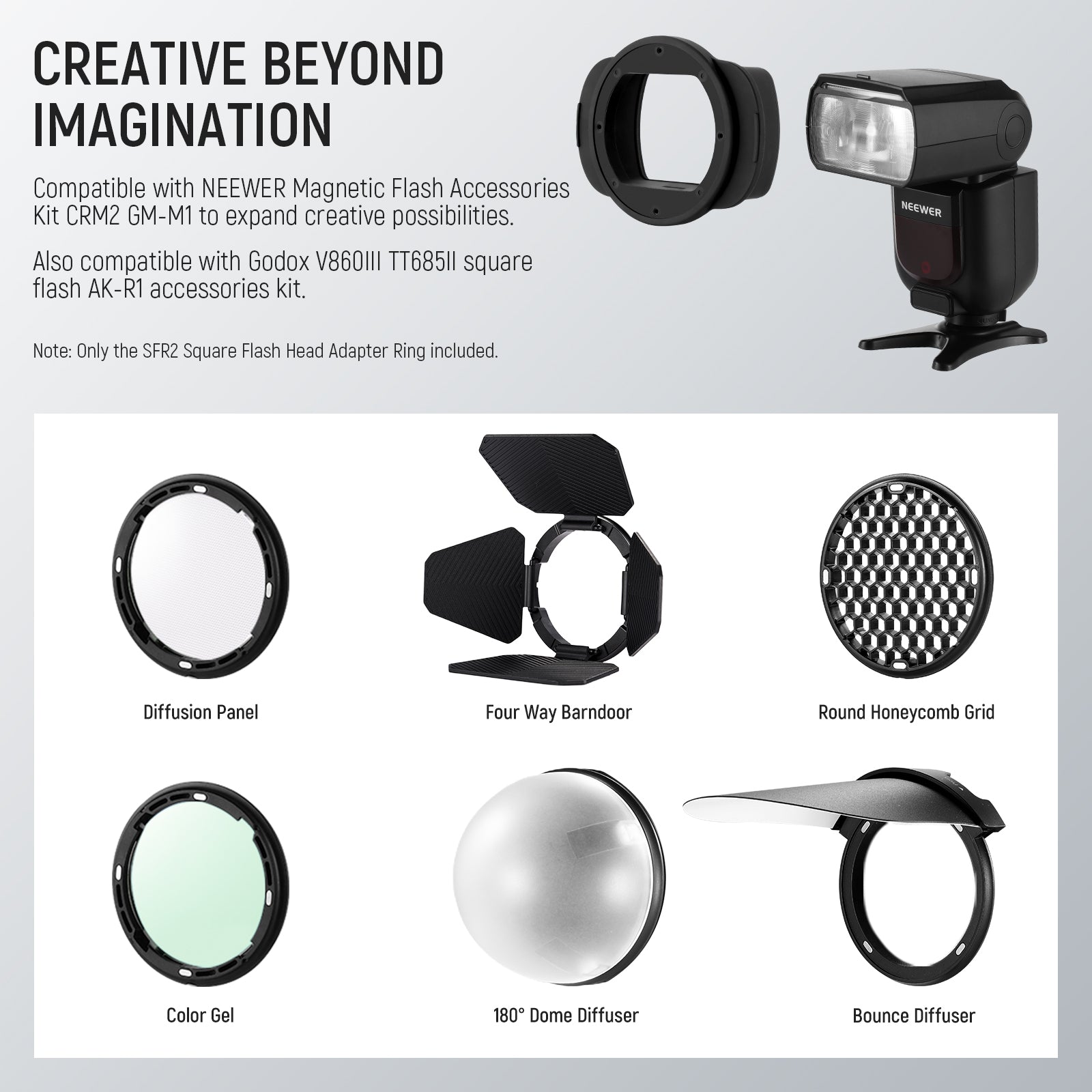 NEEWER SFR2 adapter ring is suitable for round flash accessories