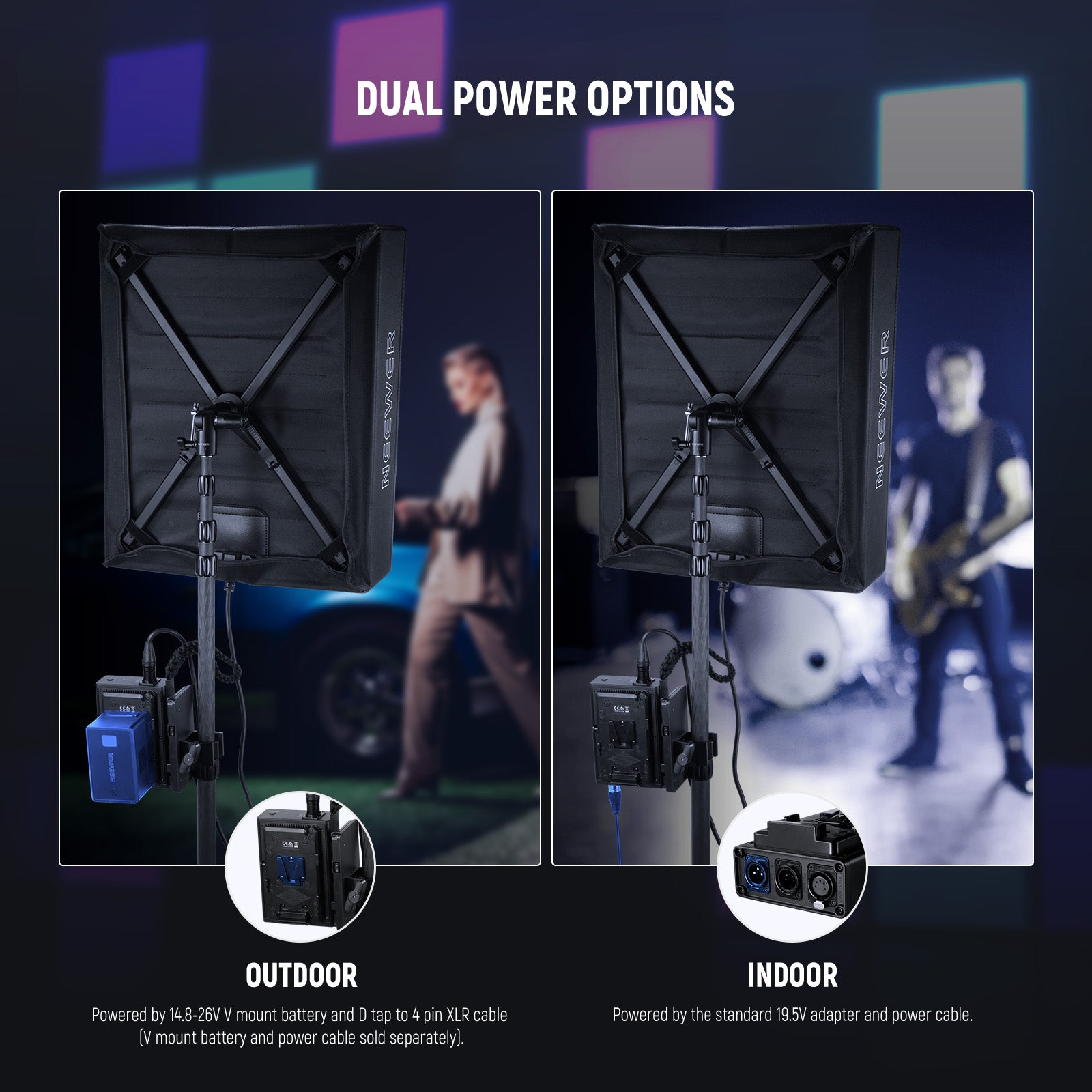 NEEWER FL100C Flexible Fabric LED RGB Video Light offers dual power options