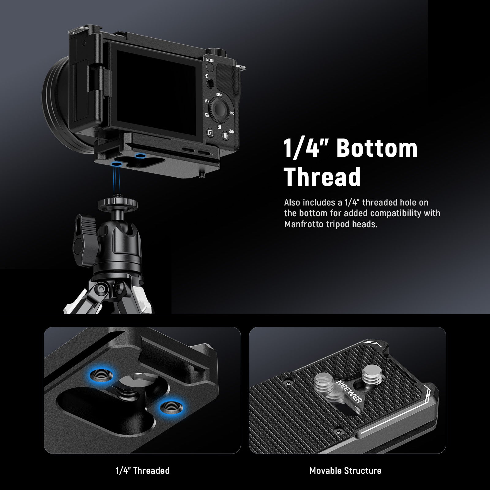 1/4" threaded hole on the bottom