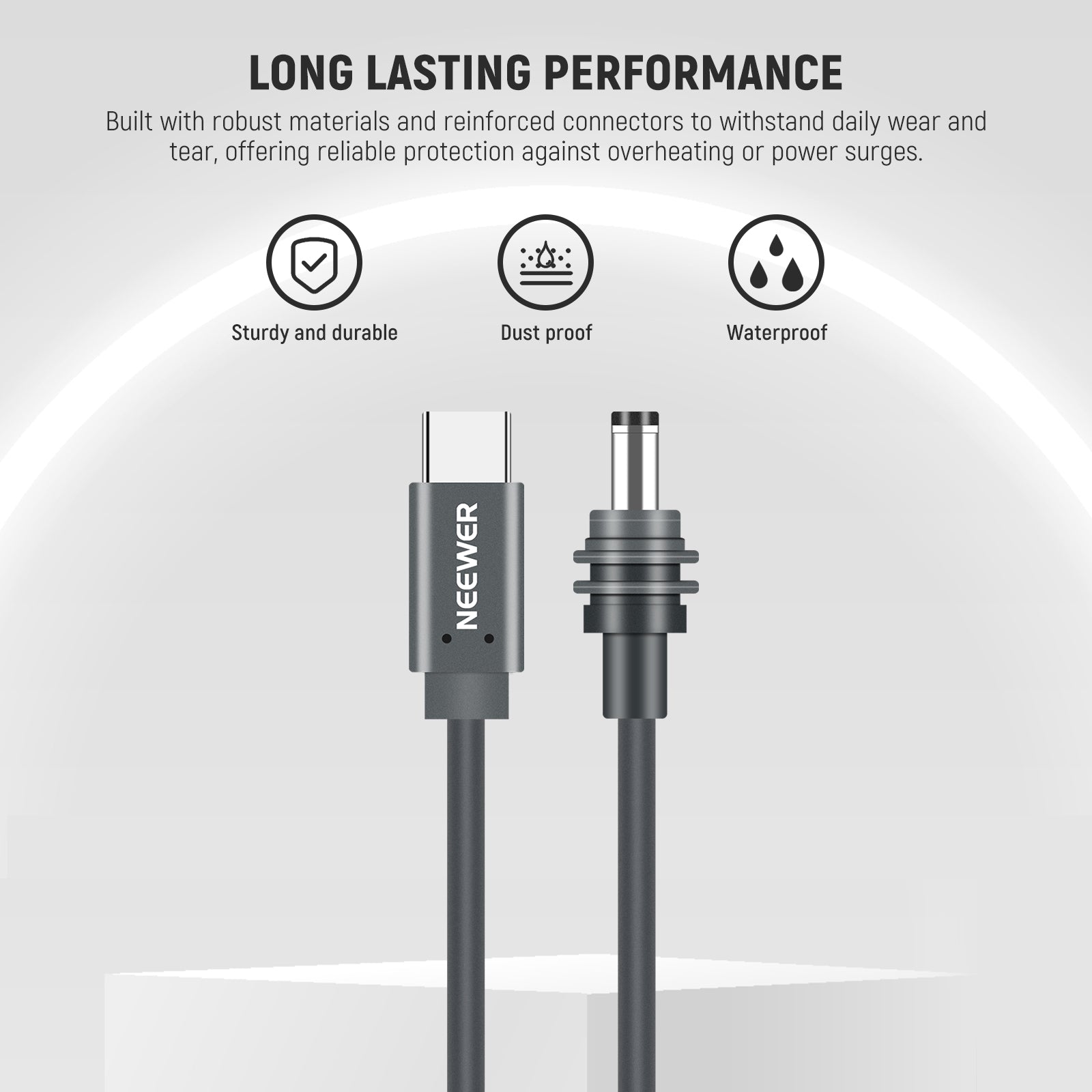 NEEWER NC013 100W PD USB C to DC Power Cable features robust materials and reinforced connectors