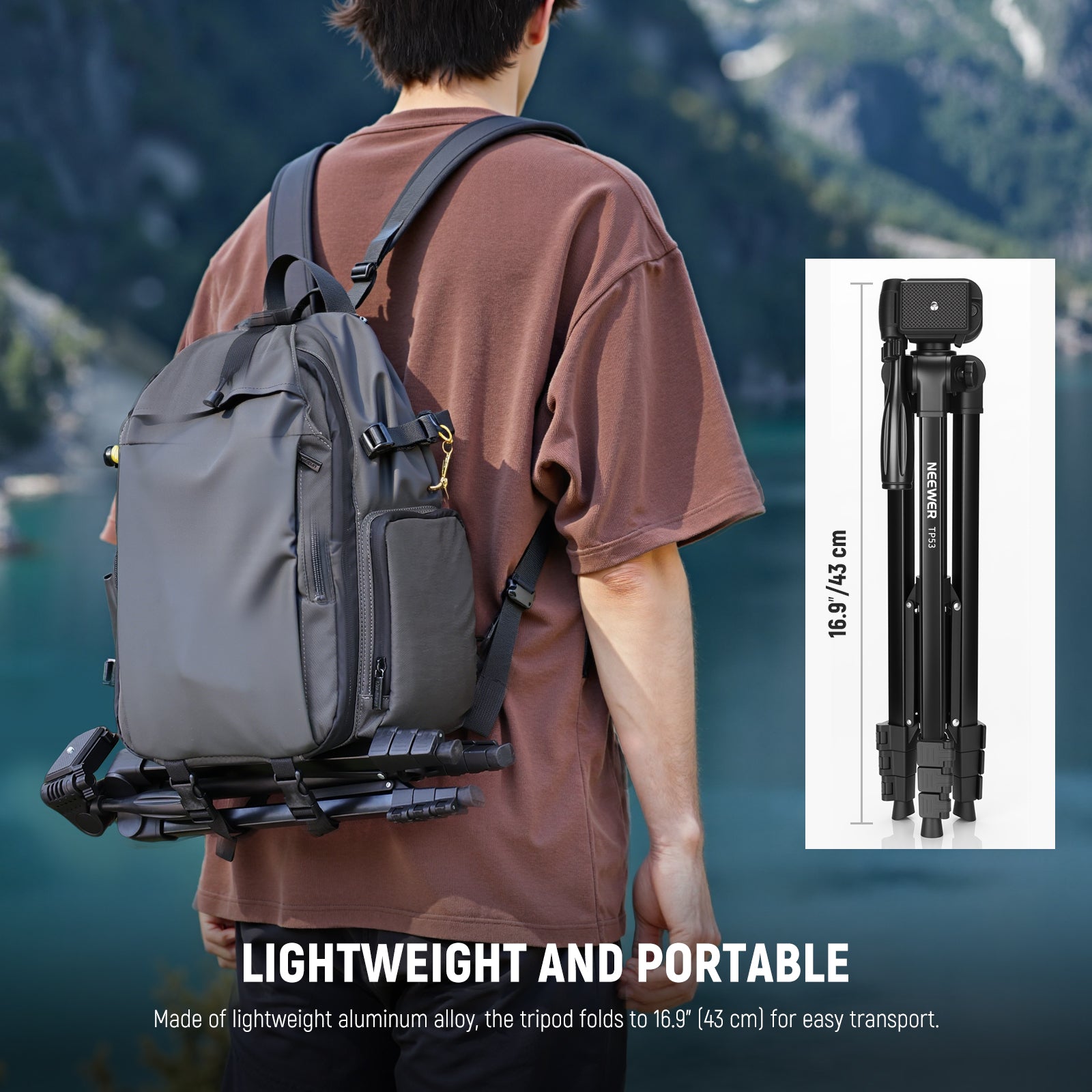 NEEWER TP53 Metal Travel Tripod is lightweight and portable.
