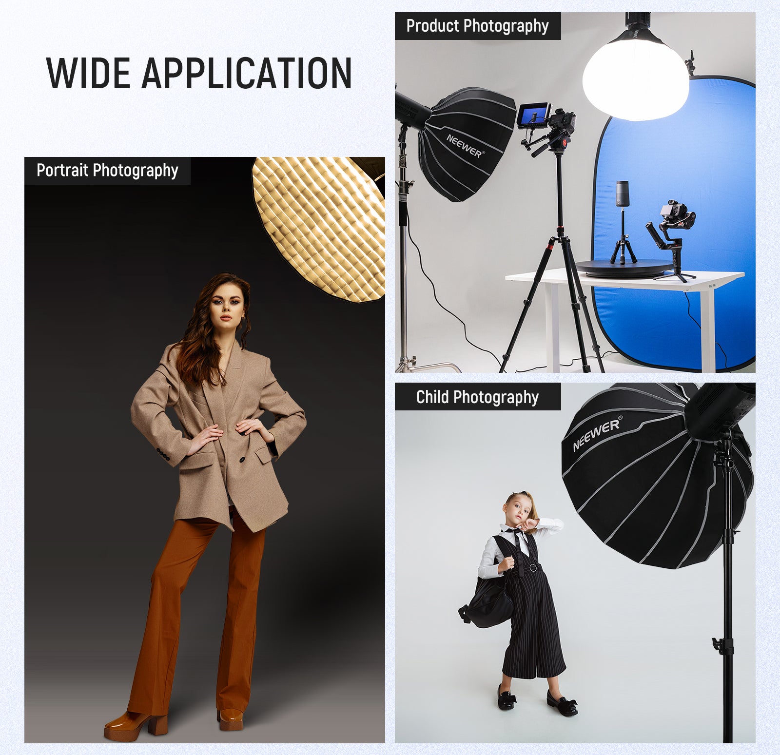 Wide Applications of the NEEWER NS65U Hexadecagon Parabolic Softbox