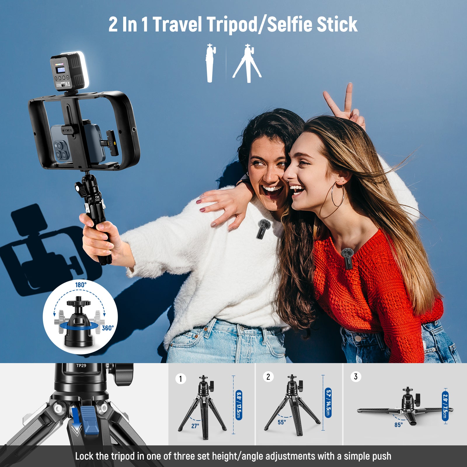 NEEWER PA049 Vlogger Kit includes a 2 in 1 travel tripod