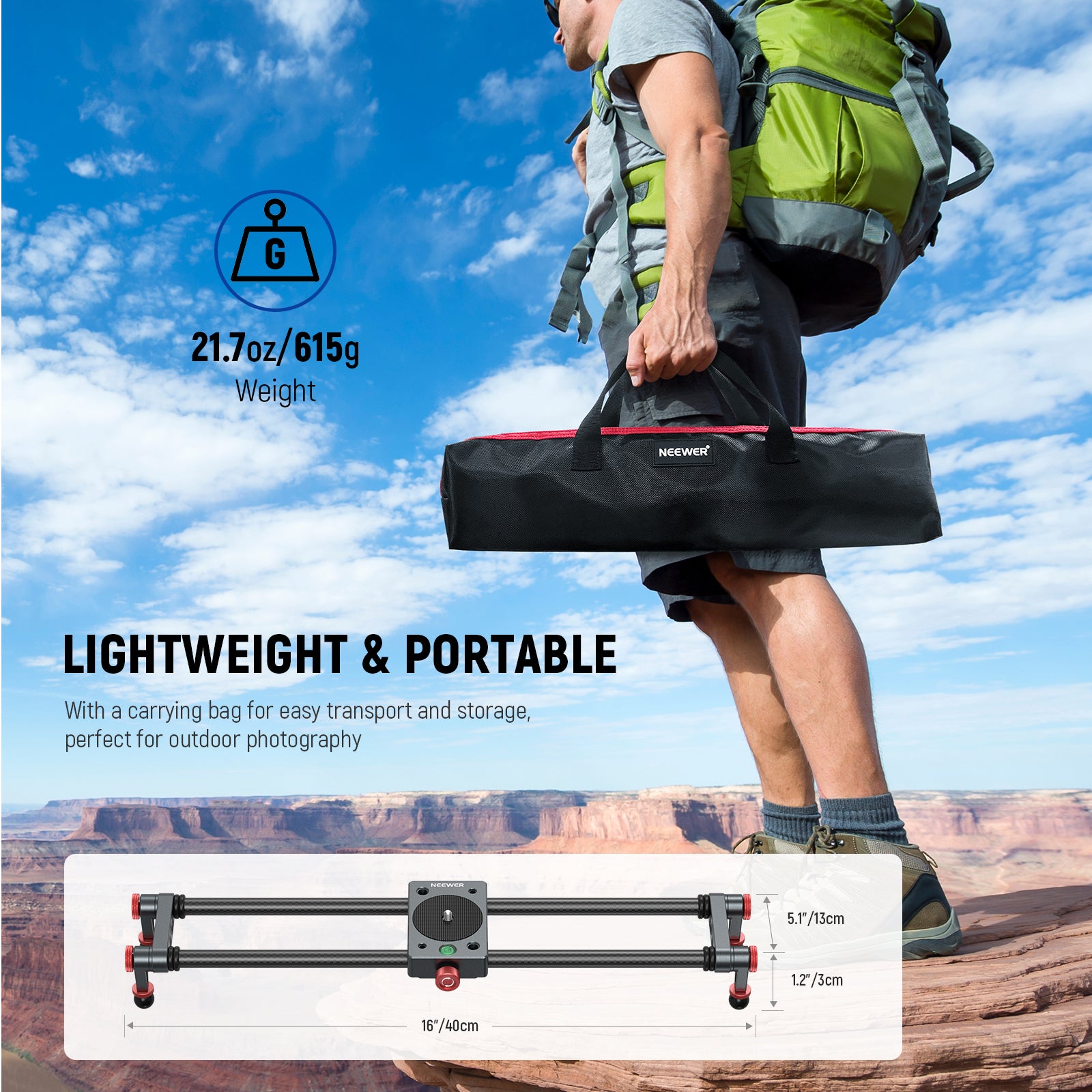 NEEWER CS1M/CS2M Professional Camera Slider is lightweight.