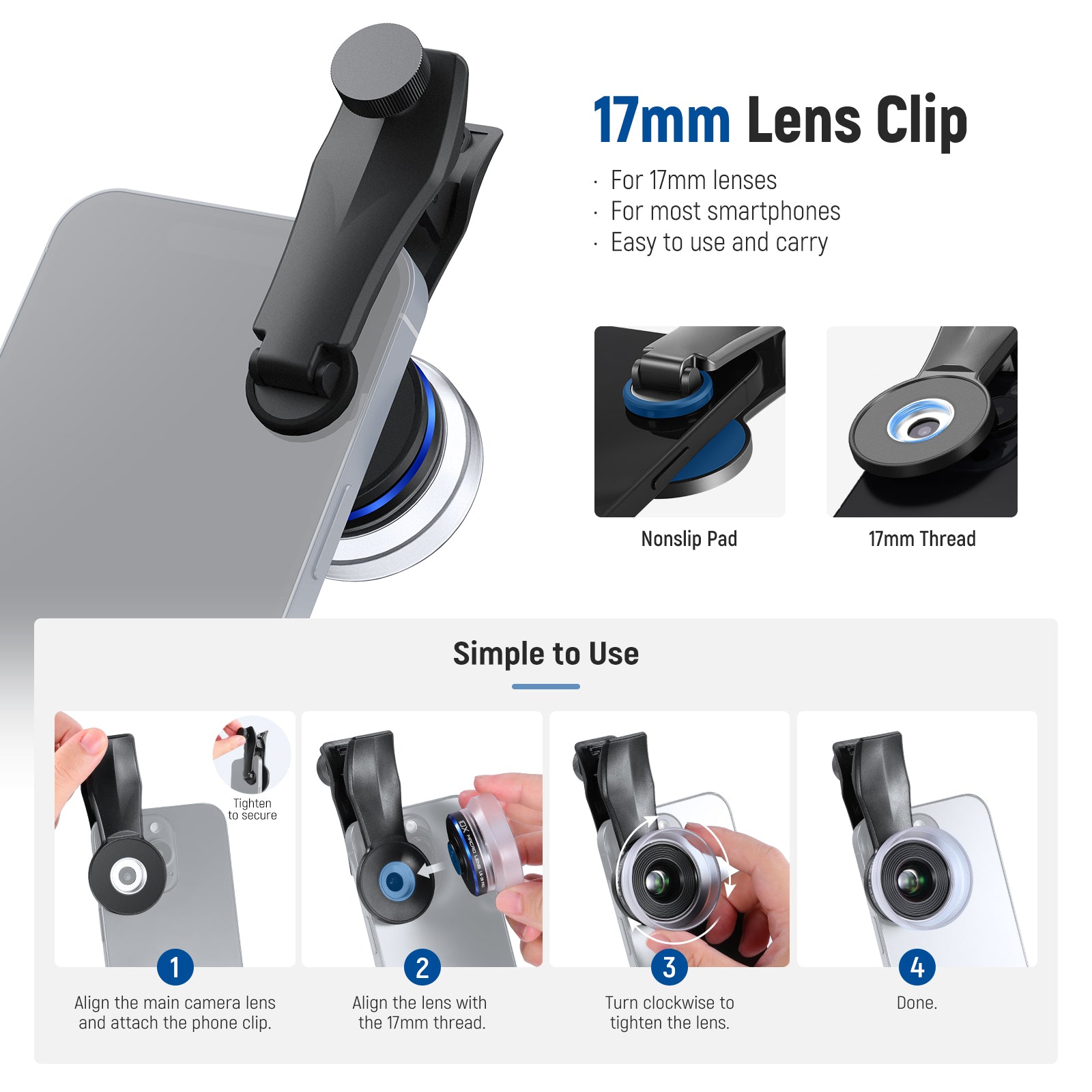 The phone lens clip can securely connect the lens