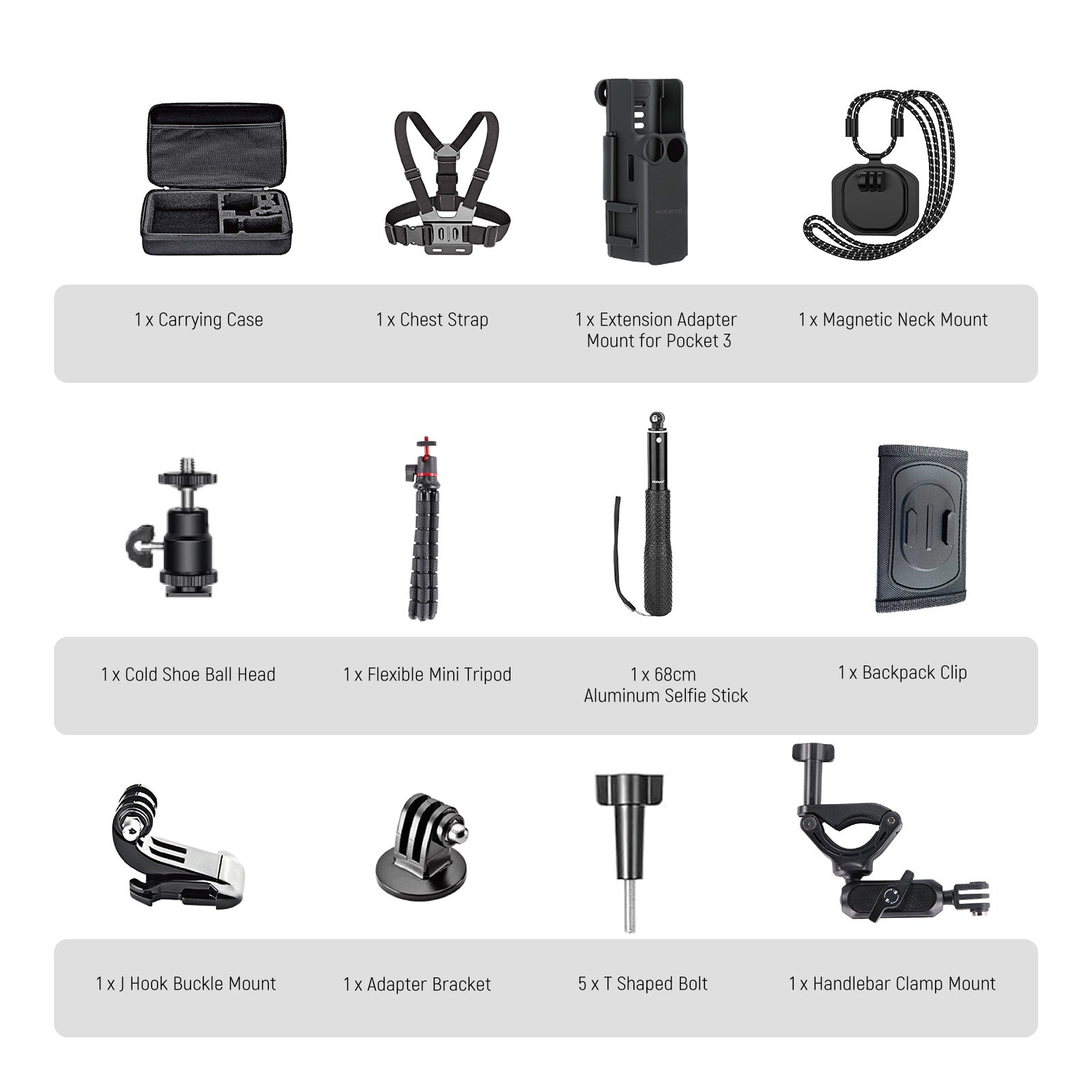 Package Contents of the NEEWER GP-52 16 In 1 Pocket 3 Accessories Kit