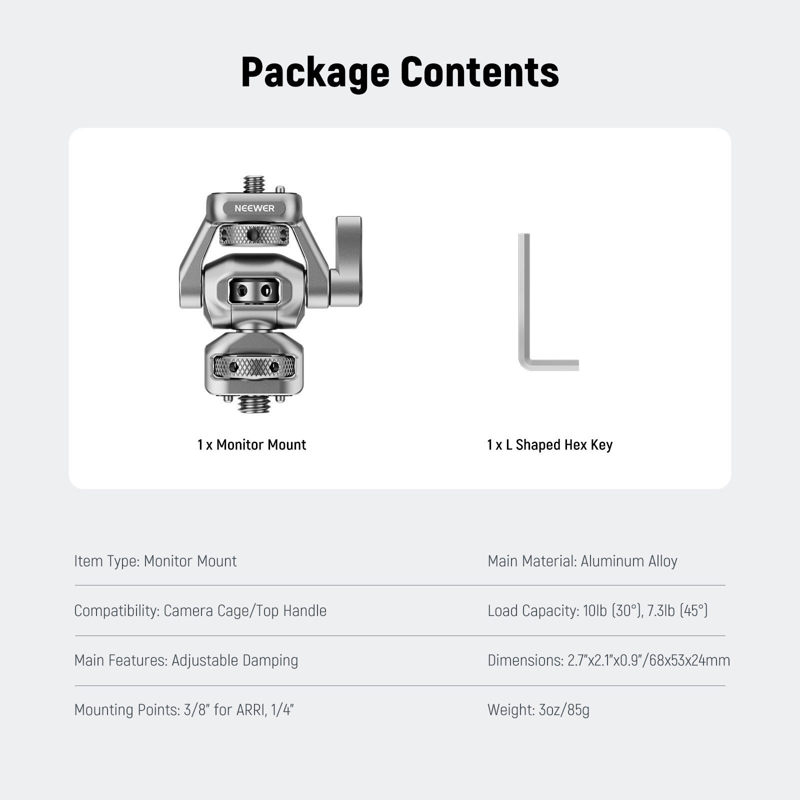 Package Contents of the NEEWER MA018 Strong & Stable Camera Monitor Mount