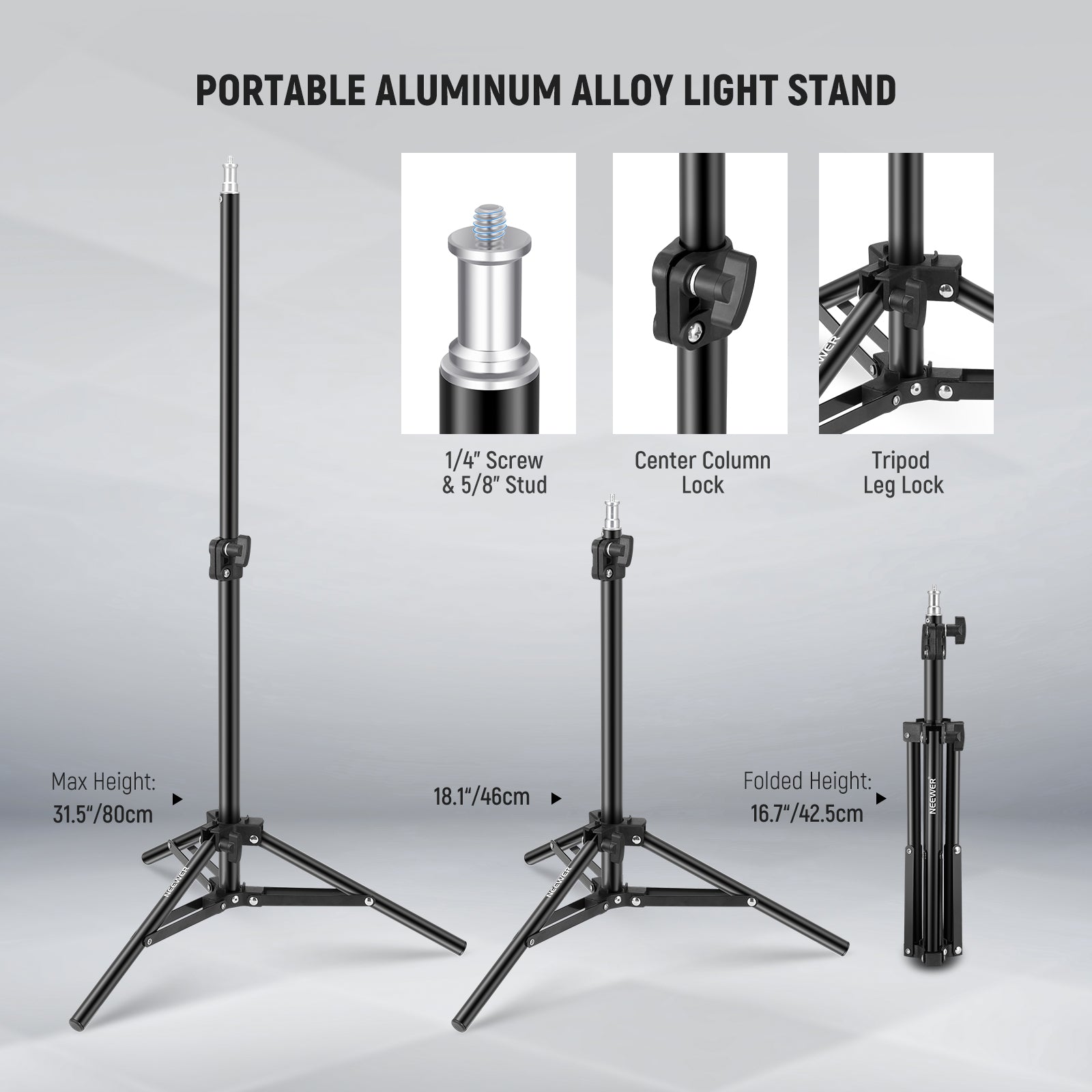 This light kit includes a portable light stand.