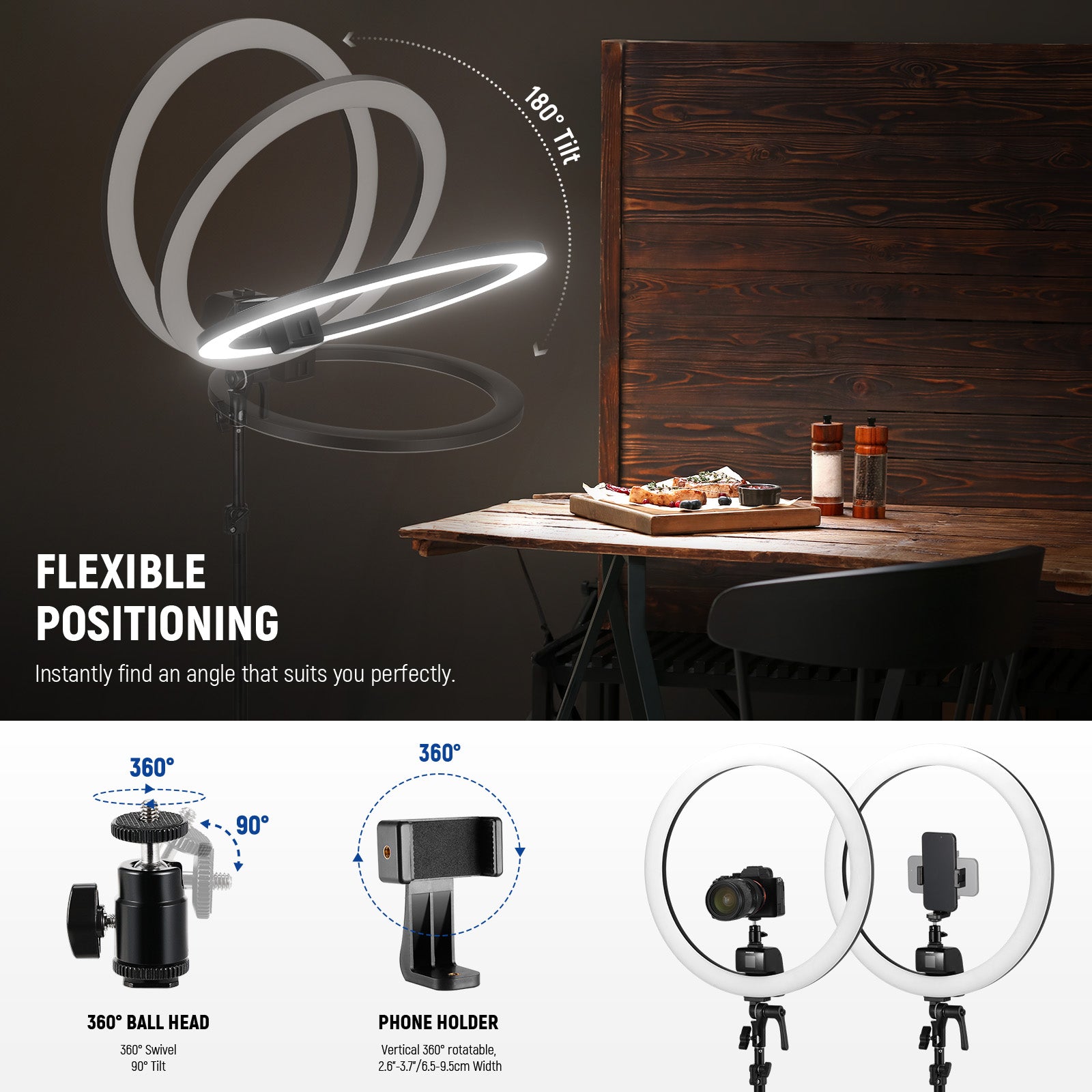 NEEWER SRP18C RGB LED Ring Light Kit is flexible in positioning.