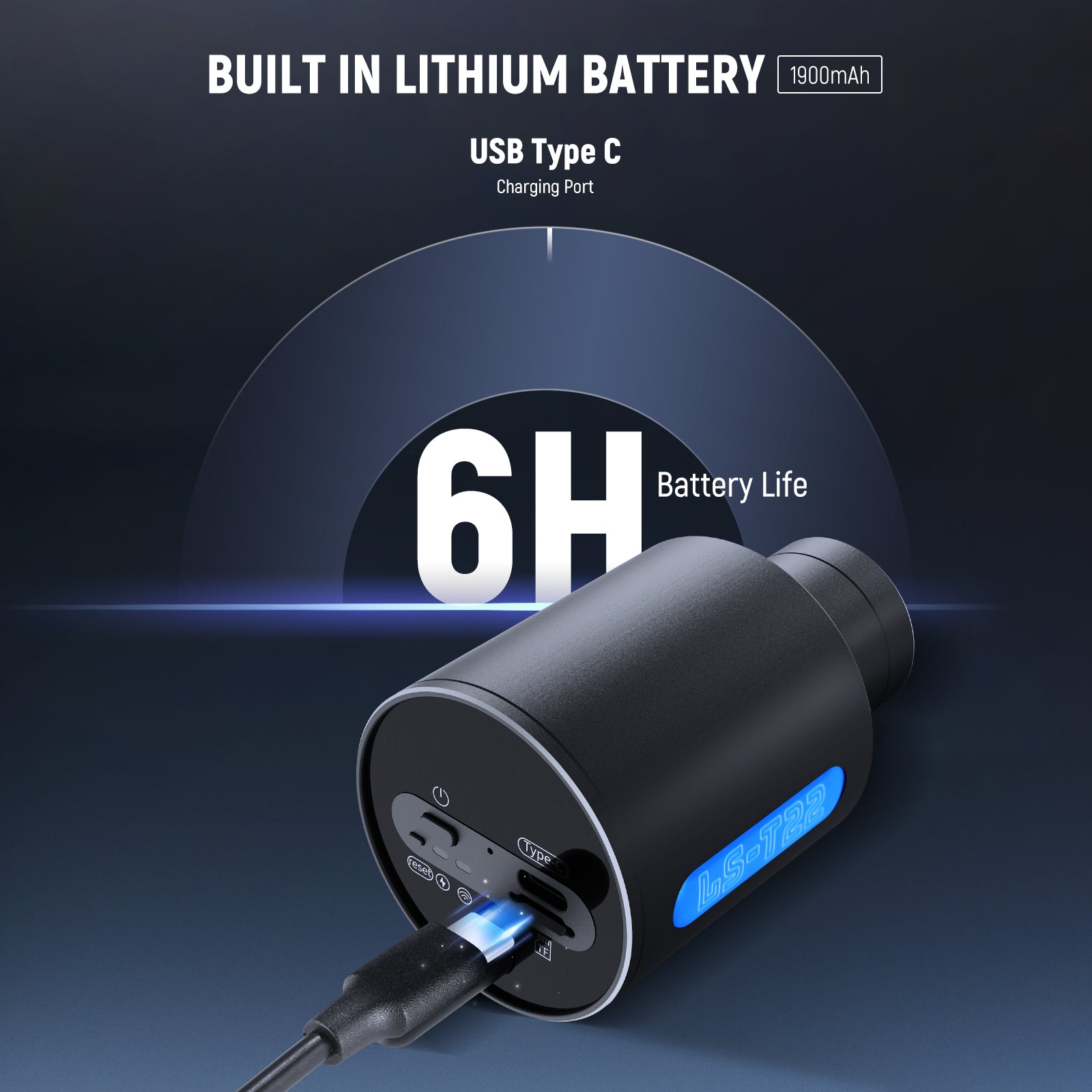 A 1900mAh integrated rechargeable battery enables up to 4 hours of recording after a full charge.