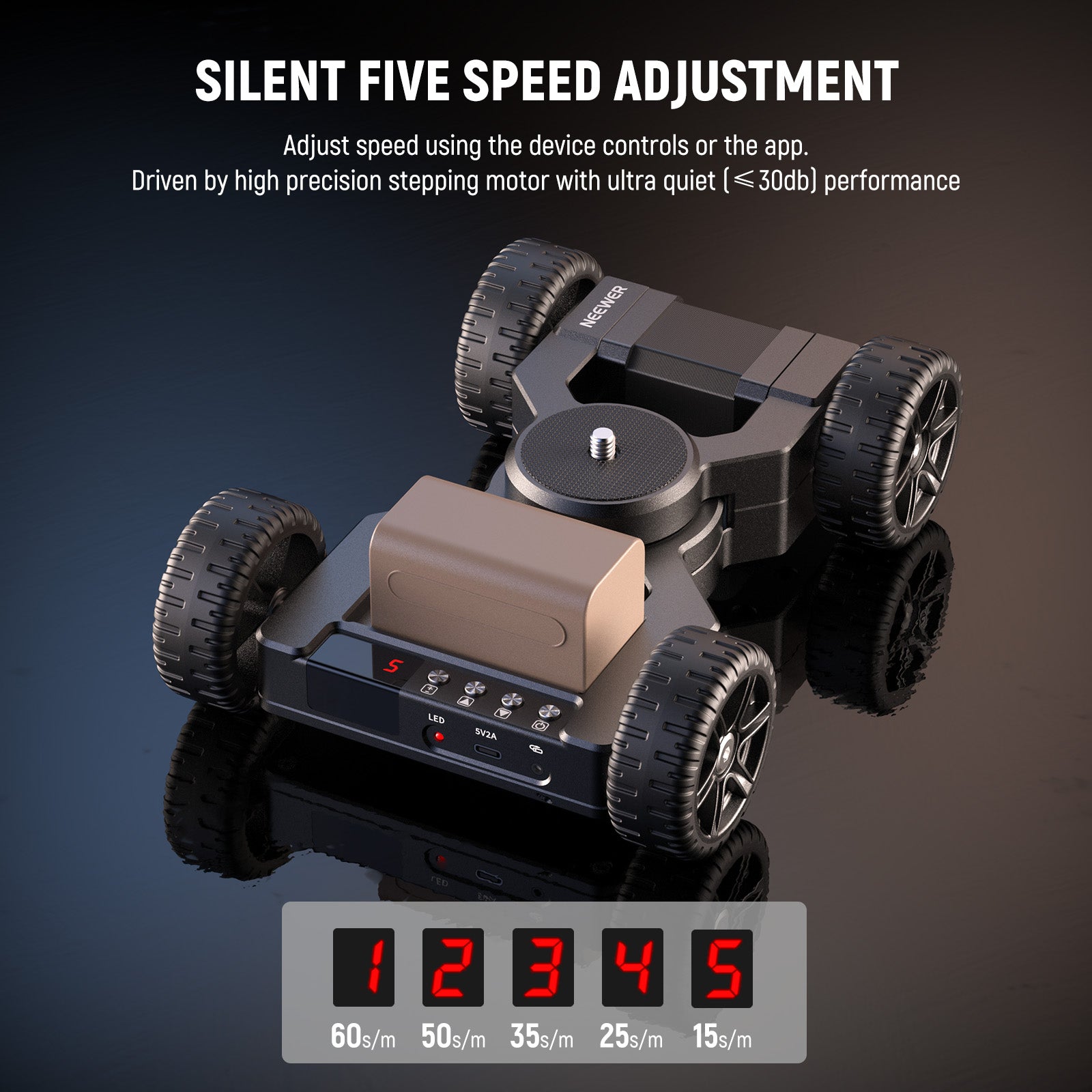 You can adjust speed when using the NEEWER DL400 Upgraded Motorized Camera Slider Dolly