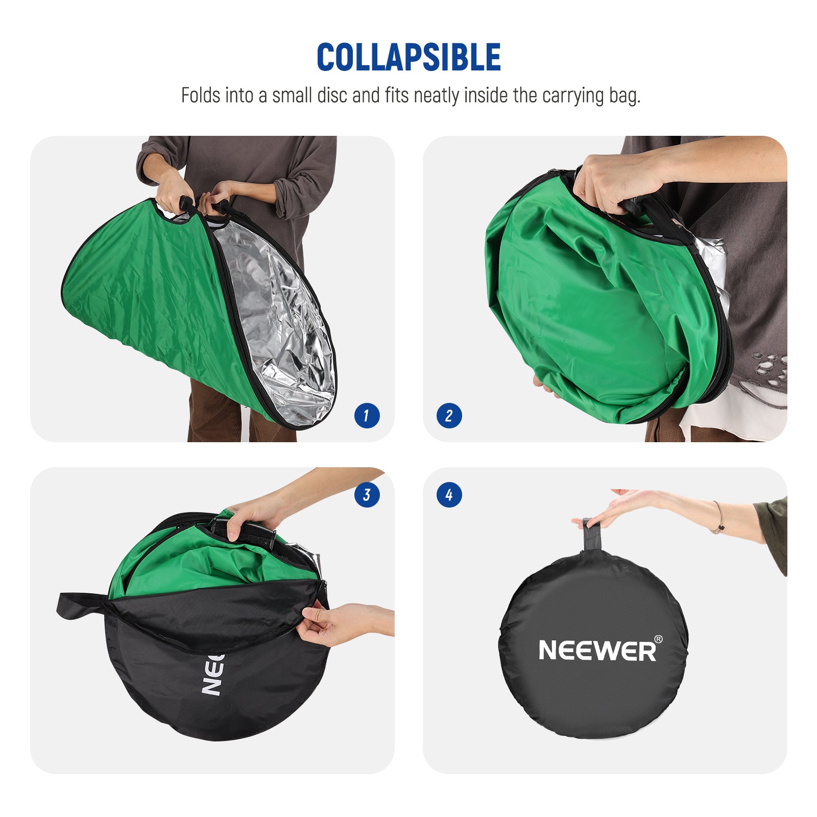 NEEWER 7-In-1 Photography Reflector can fold into a small size