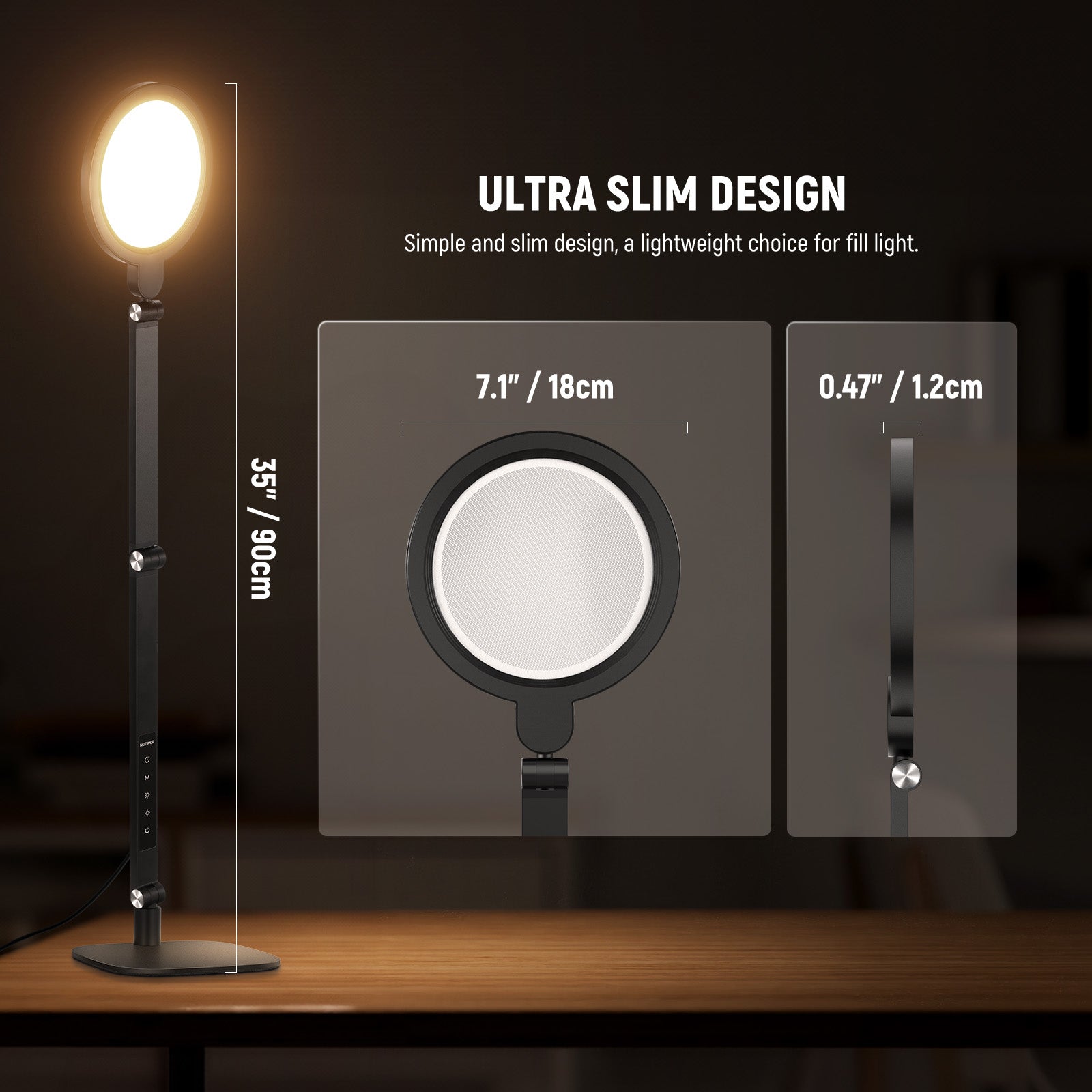 NEEWER R19 Round Fill Light features the ultra slim design.