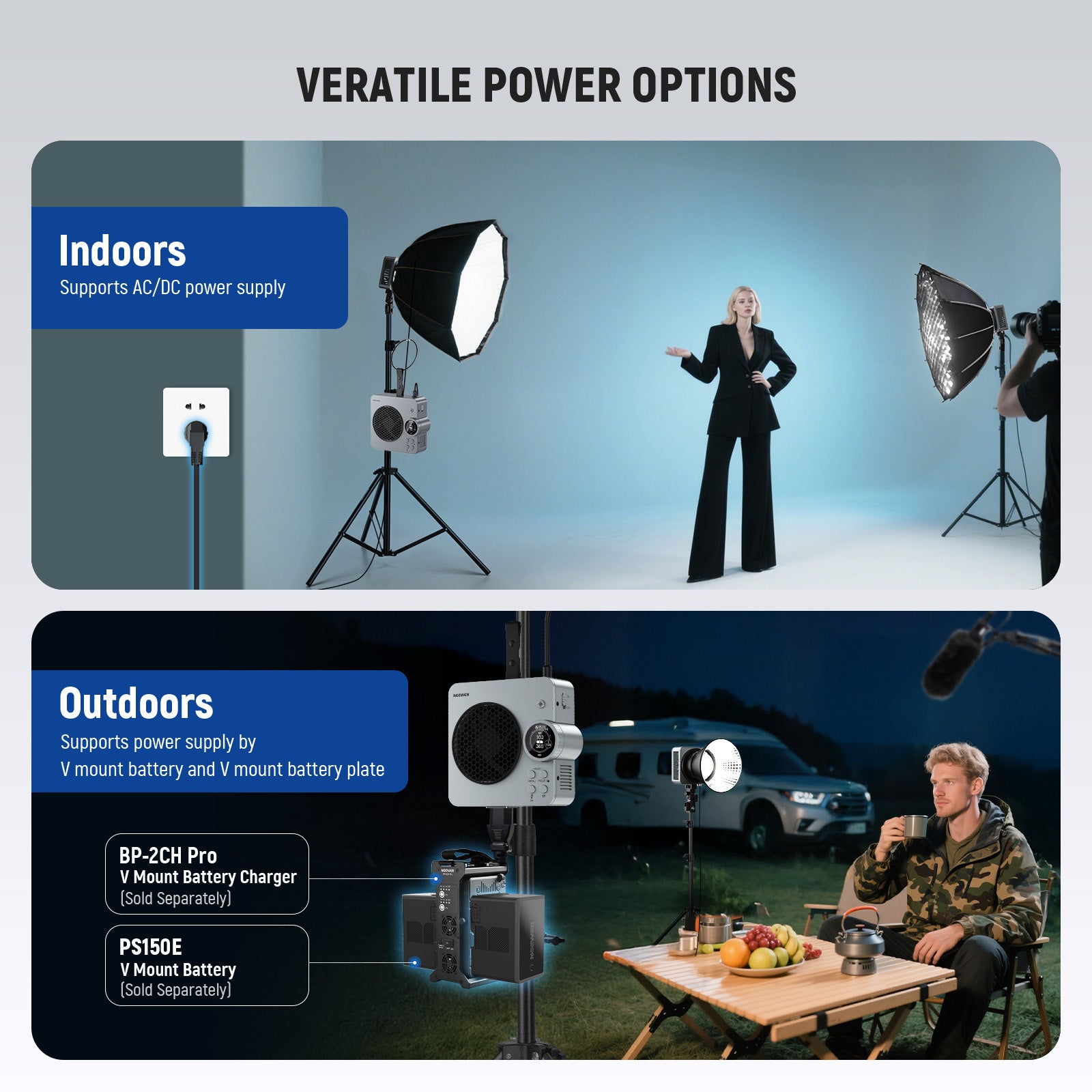 NEEWER HS200C Portable Handheld RGB LED Video Light offers veratile power options.