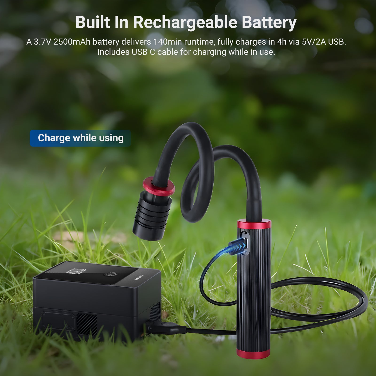 The NEEWER ML01 Macro Photography Light is charging via a V-mount battery.