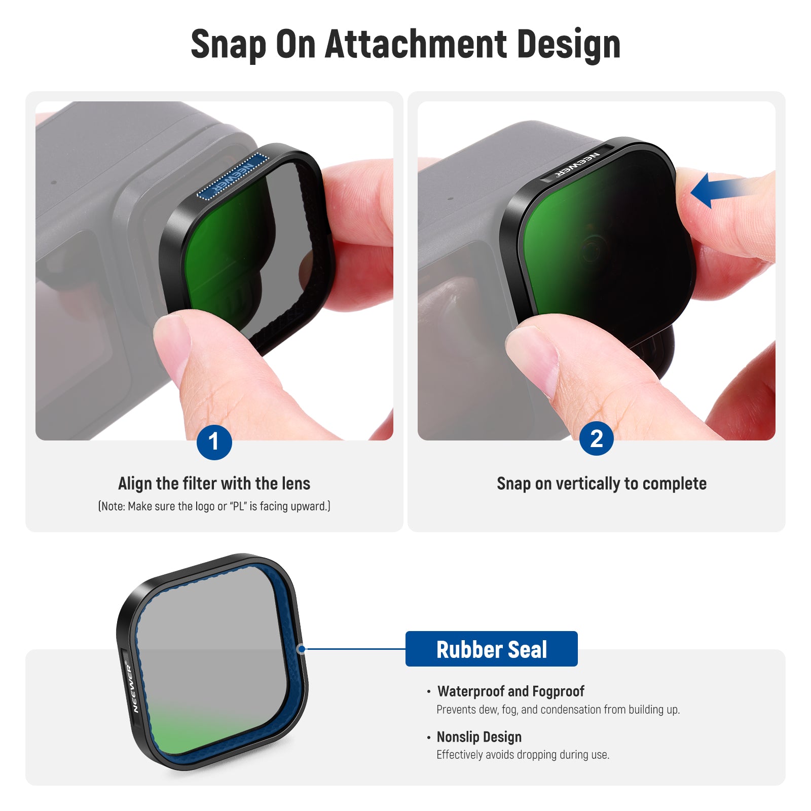 This filter quickly snaps onto the camera and stays firmly in place