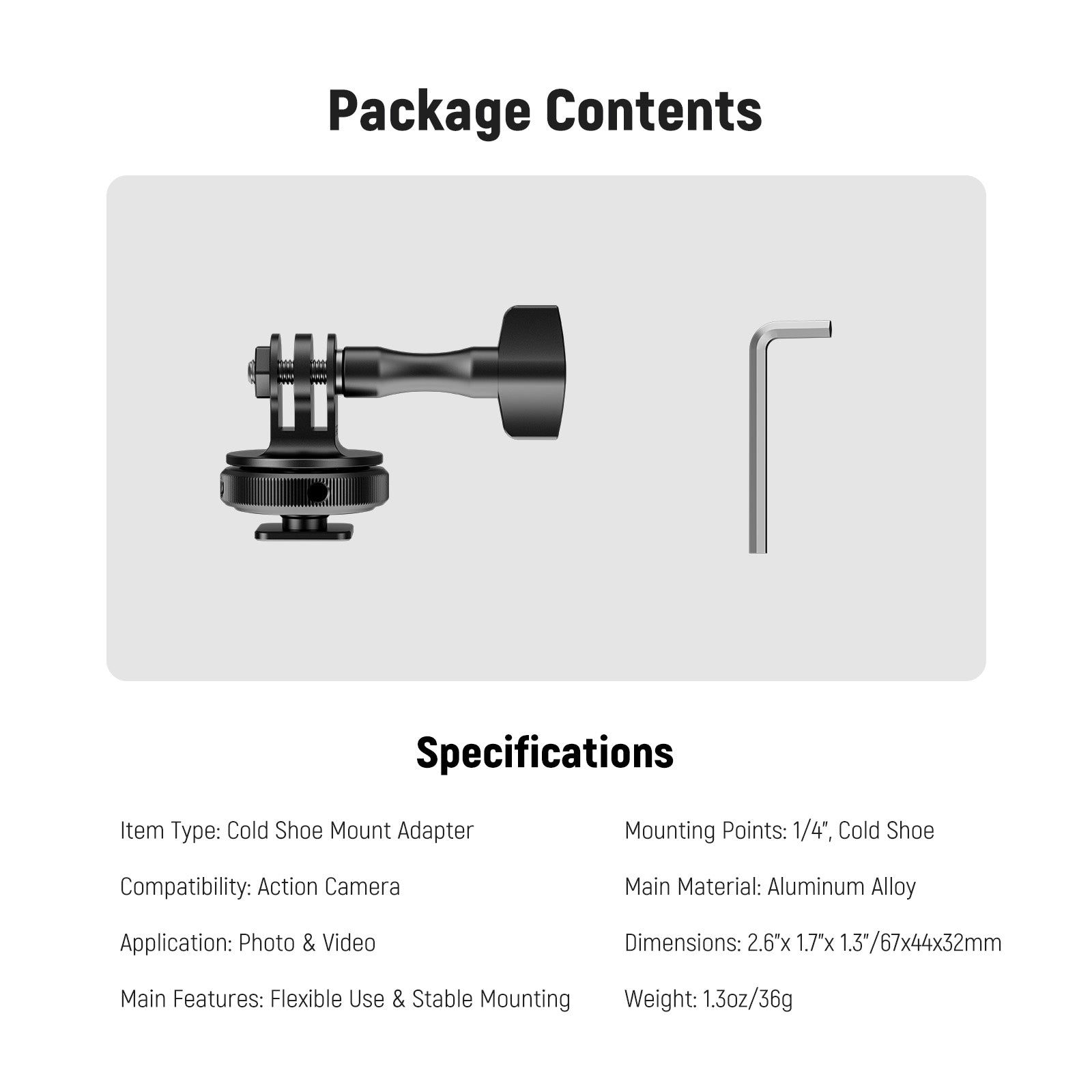 Specifications of the NEEWER GP-63 Cold Shoe Mount Adapter
