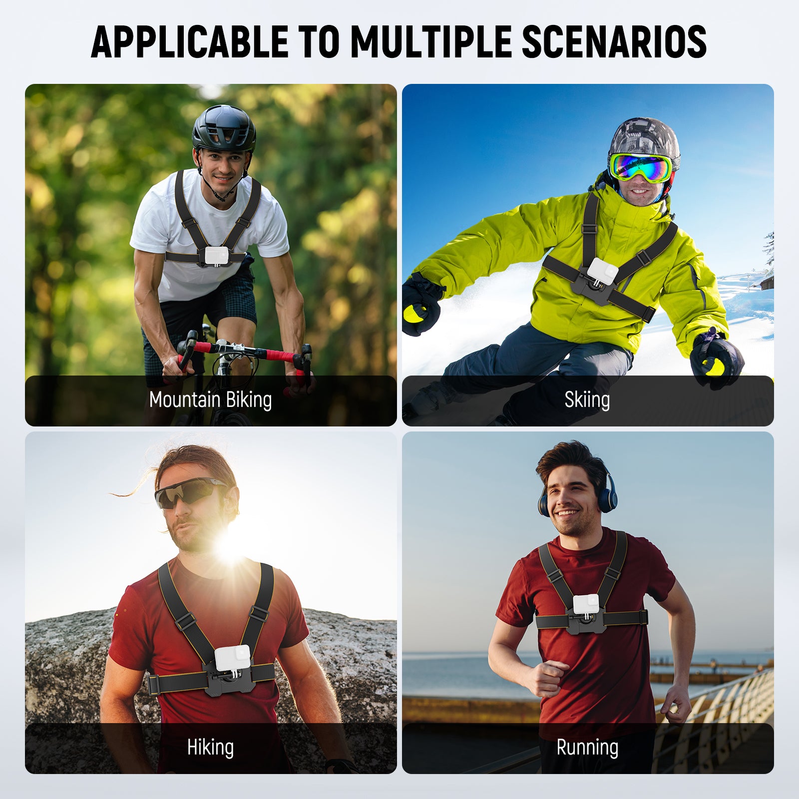 Scenarios for NEEWER GP25 Action Camera Chest Mount Harness