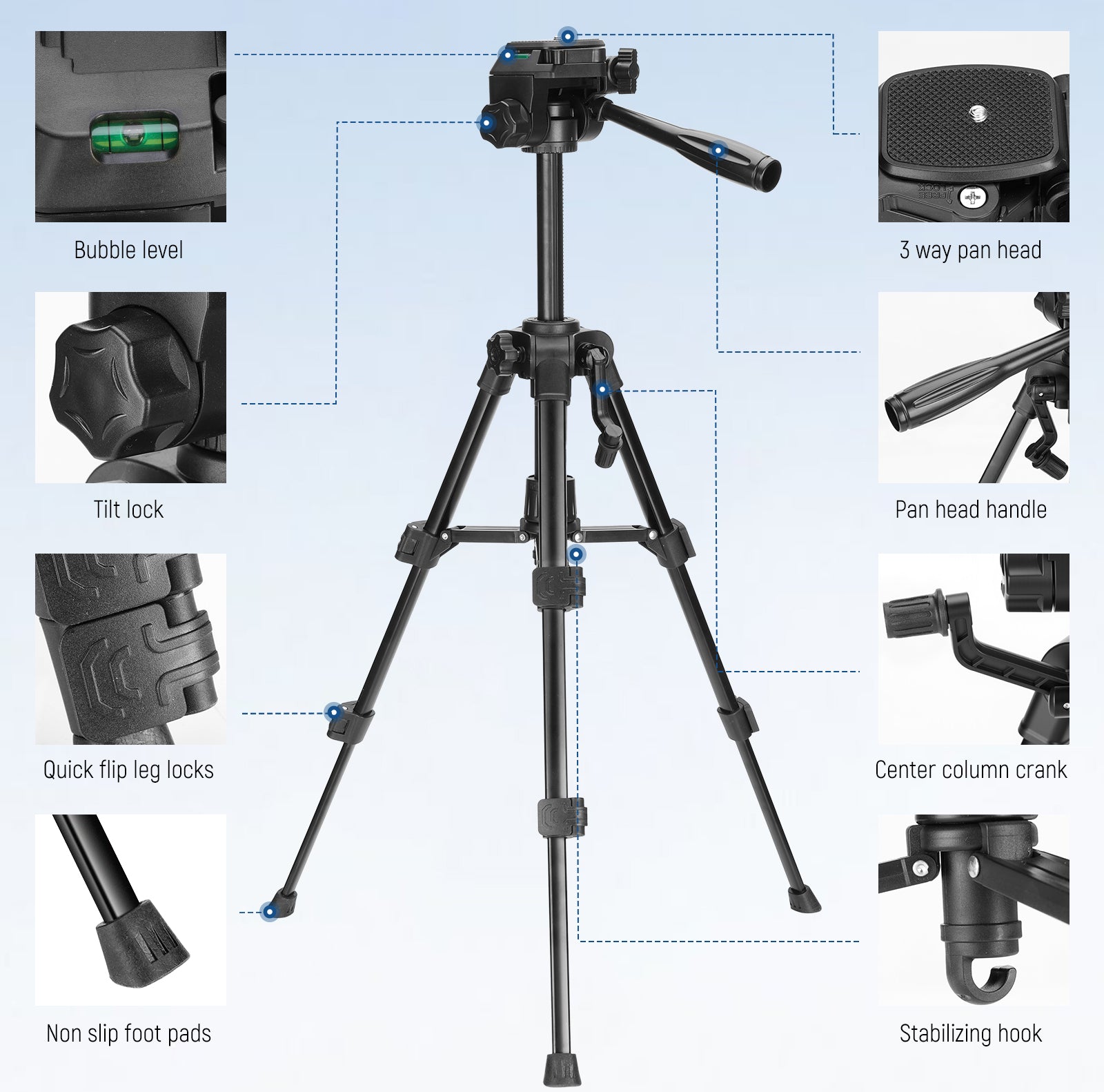Product details of the NEEWER TP52 Mini Desk Tripod