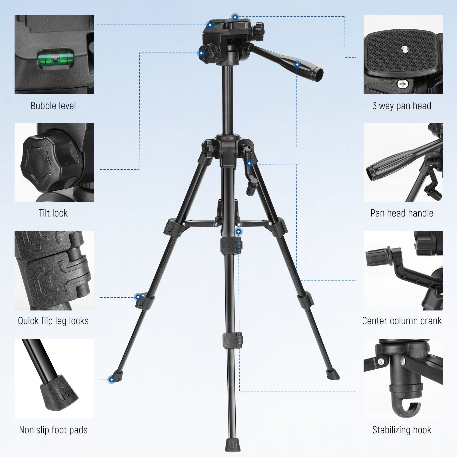 Product details of the NEEWER TP52 Mini Desk Tripod
