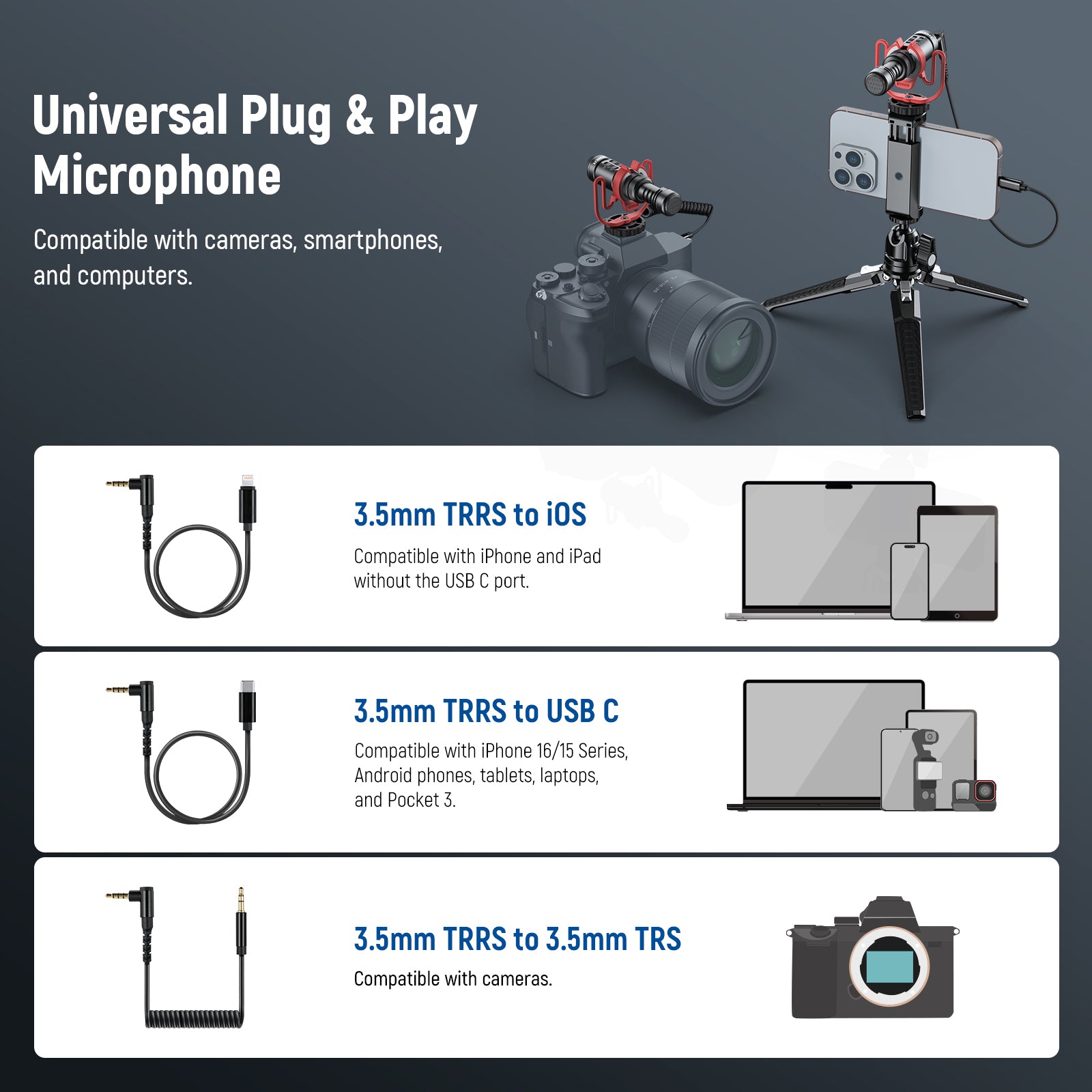 This plug and play mini mic requires no batteries or drivers.